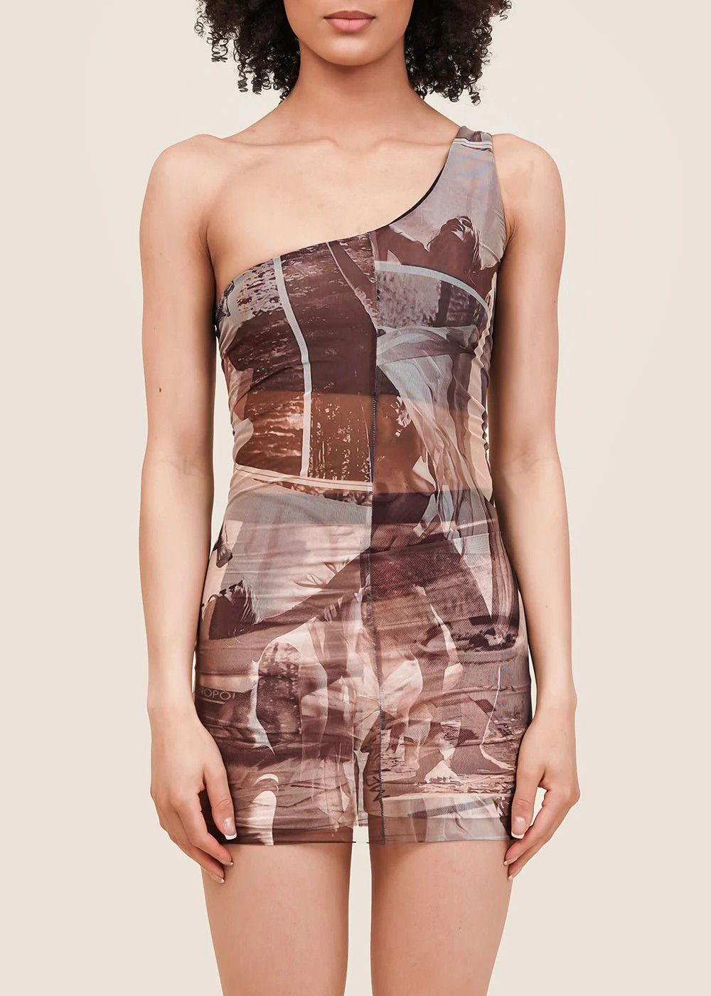 ELLISS o1mle1224 Float in Mesh Asymmetry Mini Dress in Multicolor Size L / US 10 / IT 46 - 3 Thumbnail