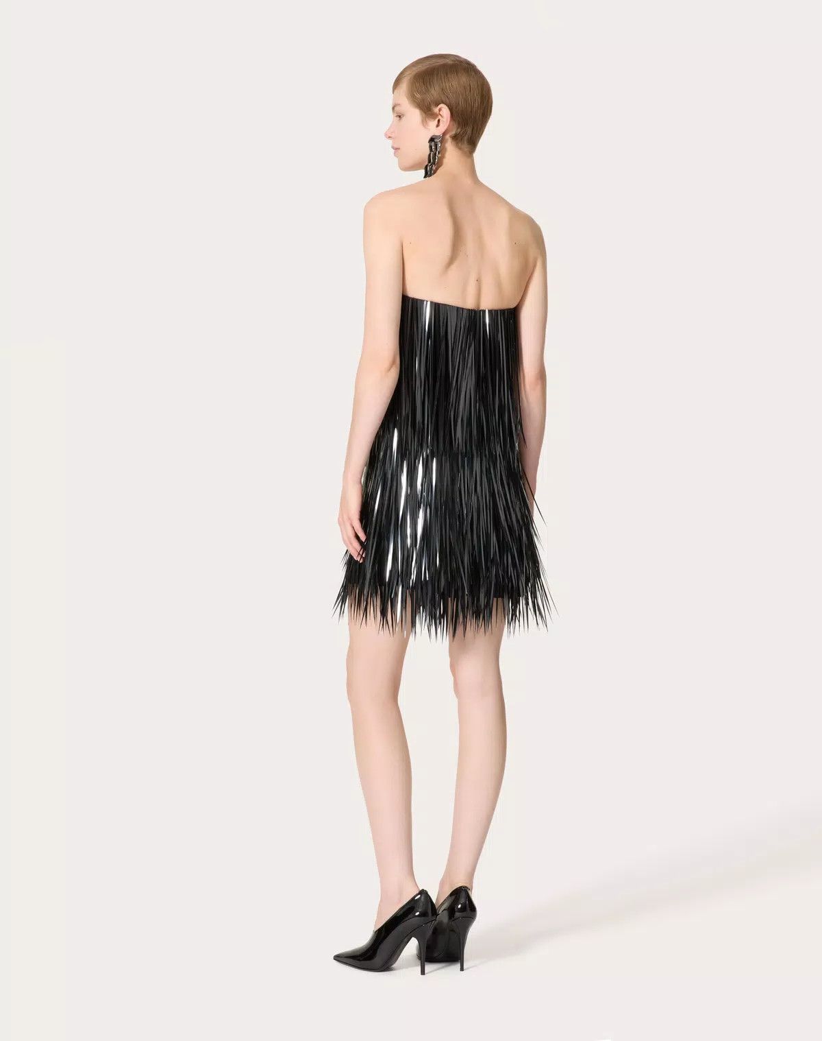 Valentino o1s1wg110426 Short Embroidered Organza Dress in Black Size S / US 4 / IT 40 - 6 Thumbnail