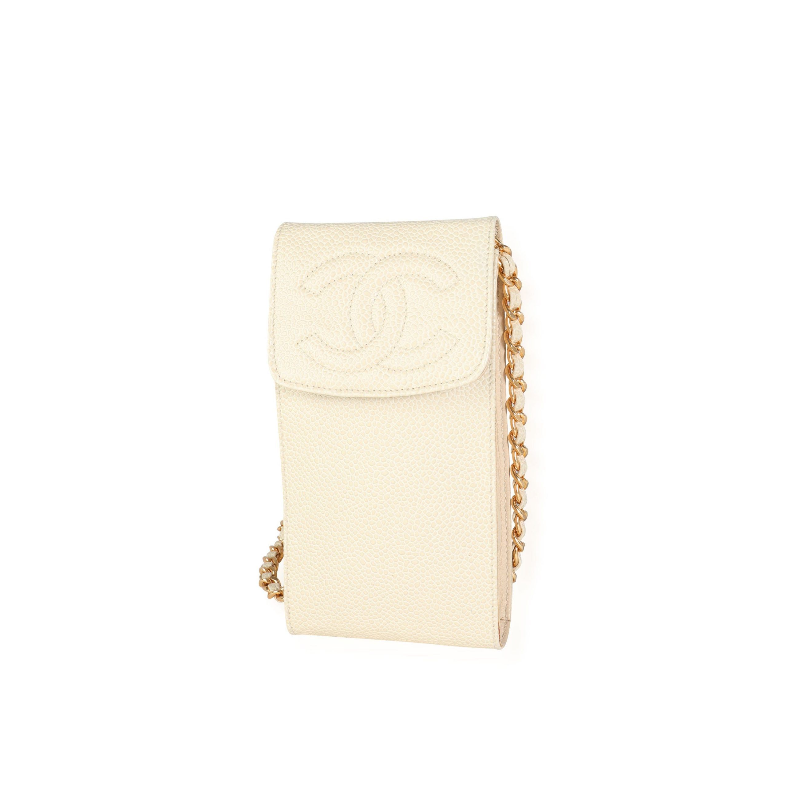 image of Chanel Vintage Cream Caviar Leather Cc Stitch Crossbody Cellphone Holder in Black, Women's
