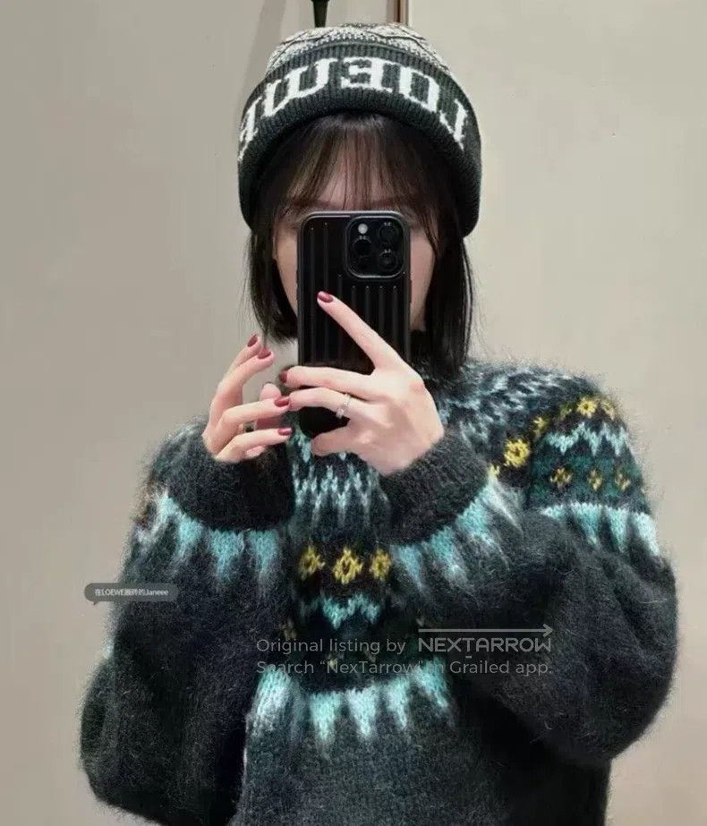Loewe LOEWE Green Animal Print Mohair Round Neck Long Sleeve Kni Size S / US 4 / IT 40 - 8 Thumbnail