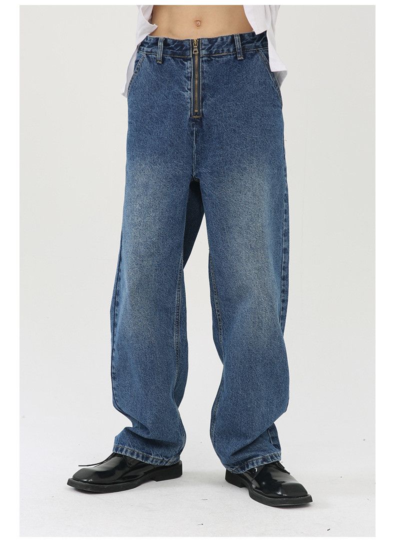Japanese Brand Blue straight-leg casual jeans with zippered slant pockets Size US 32 / EU 48 - 2 Thumbnail