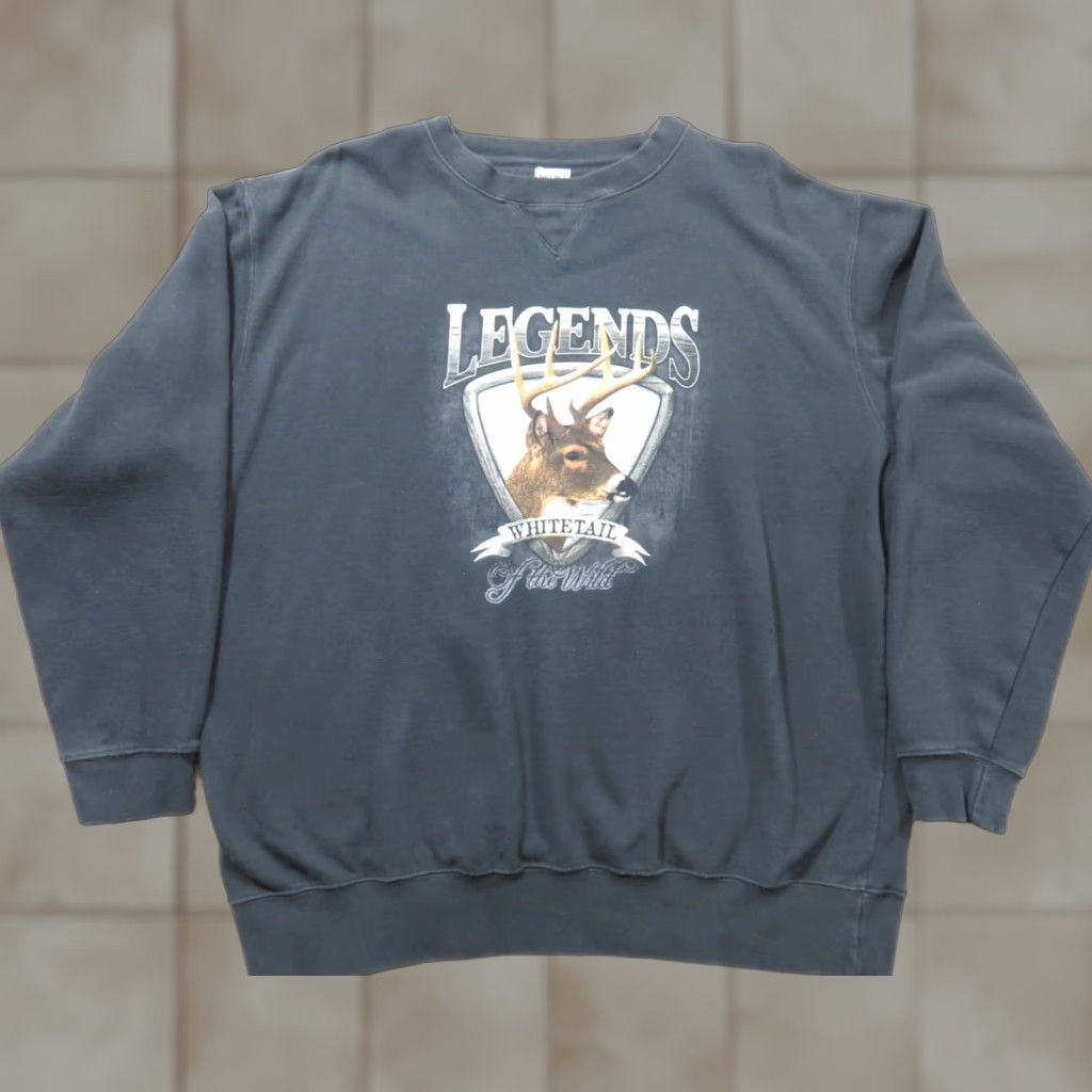 Vintage VINTAGE Crown USA Sport Sweatshirt Whitetail Deer Graphic Print Hoodie Crew Neck XL Black Mens Pullover All Seasons USA Trophy Deer 80s 90s Size US XL / EU 56 / 4 - 1 Thumbnail