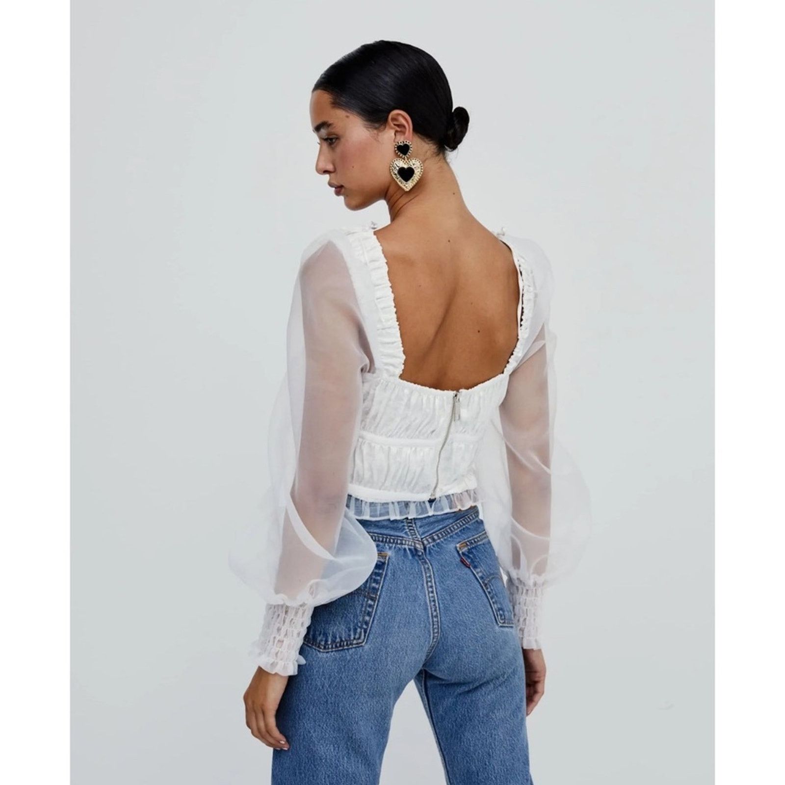 For Love & Lemons For Love & Lemons Gabrielle Top – White/Red – Size M – EUC Size M / US 6-8 / IT 42-44 - 4 Thumbnail