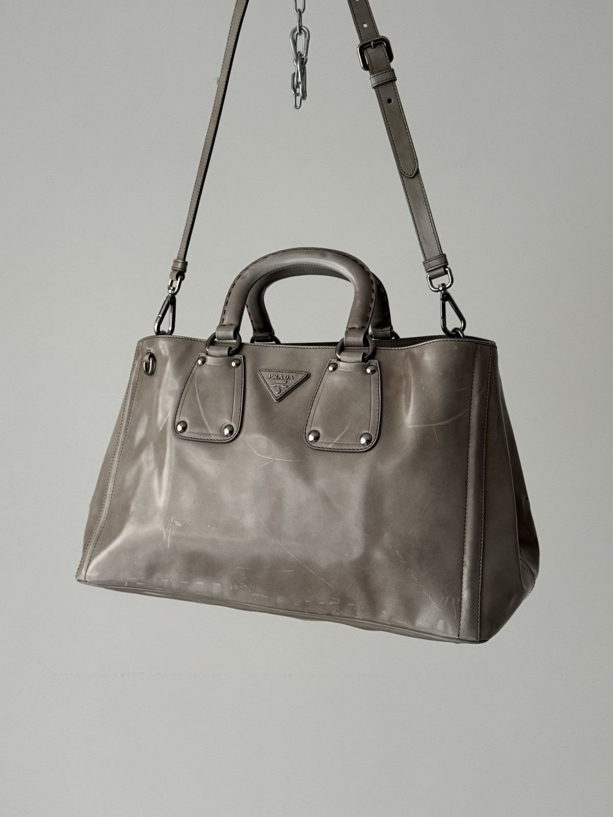 Prada 2Way Spazzaloto Leather Tote/shoulder Bag in Grey, Women's