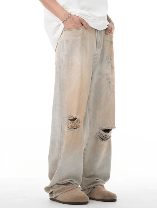 Japanese Brand × Jean Men's washed distressed loose washed ripped jeans Size US 32 / EU 48 - 2 Thumbnail