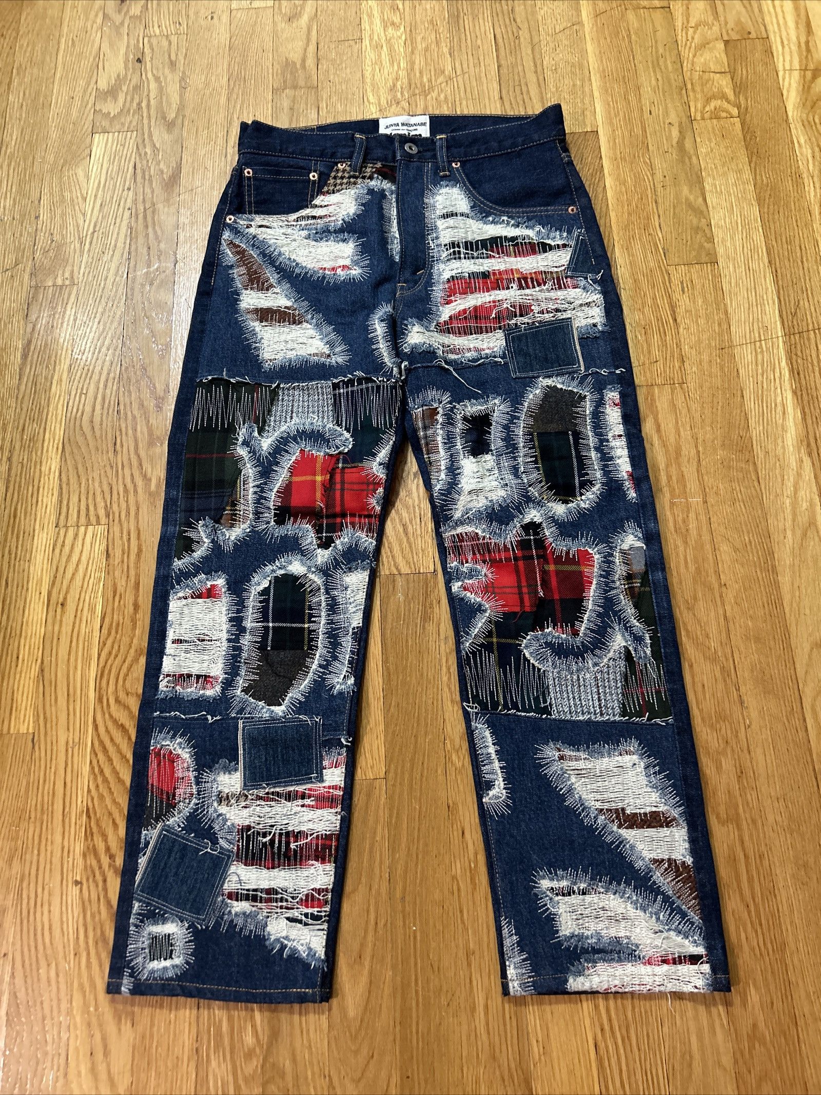Comme des Garcons Distressed Patchwork Blue Indigo Denim Jeans Size US 31 - 1 Thumbnail