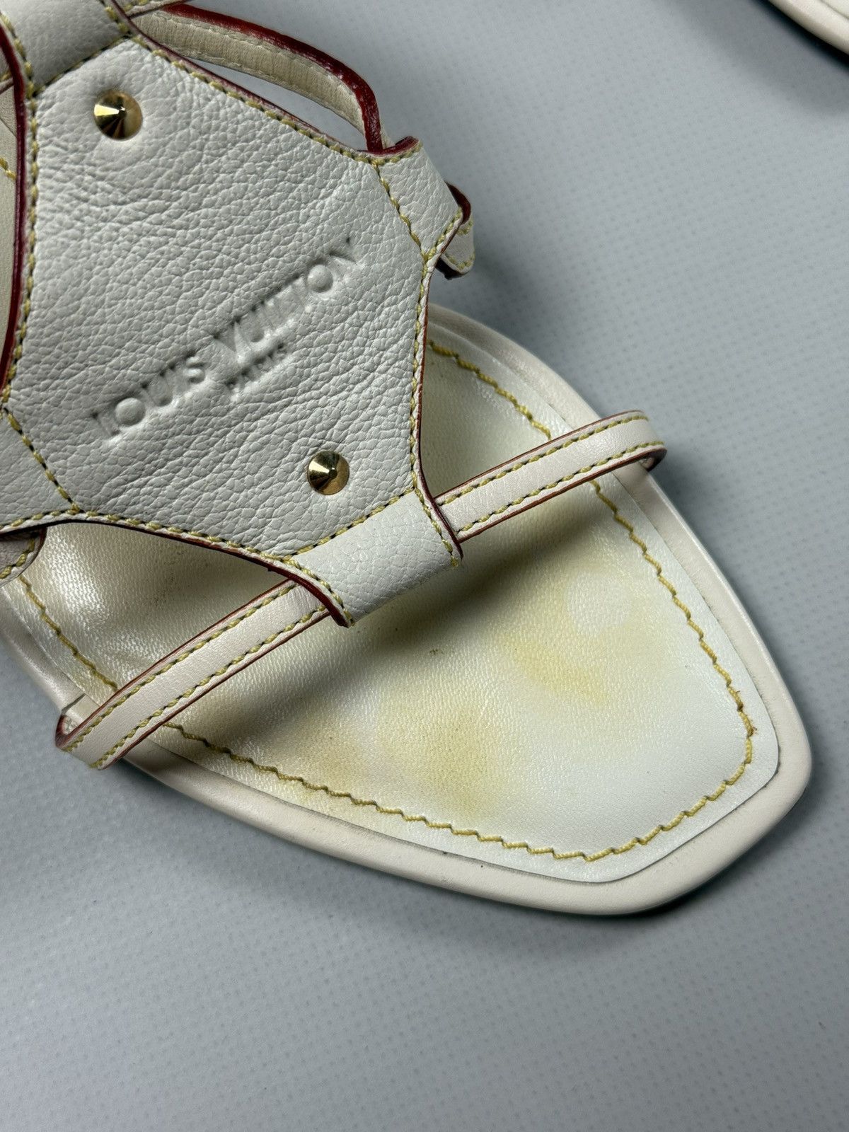 Louis Vuitton Louis Vuitton Cream Leather VTG Ankle Strap Heels Sandals Size US 8 / IT 38 - 22 Thumbnail