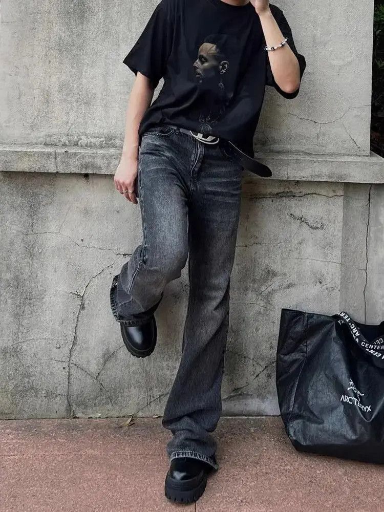 Japanese Brand Retro washed straight leg micro flared jeans Size US 32 / EU 48 - 3 Thumbnail