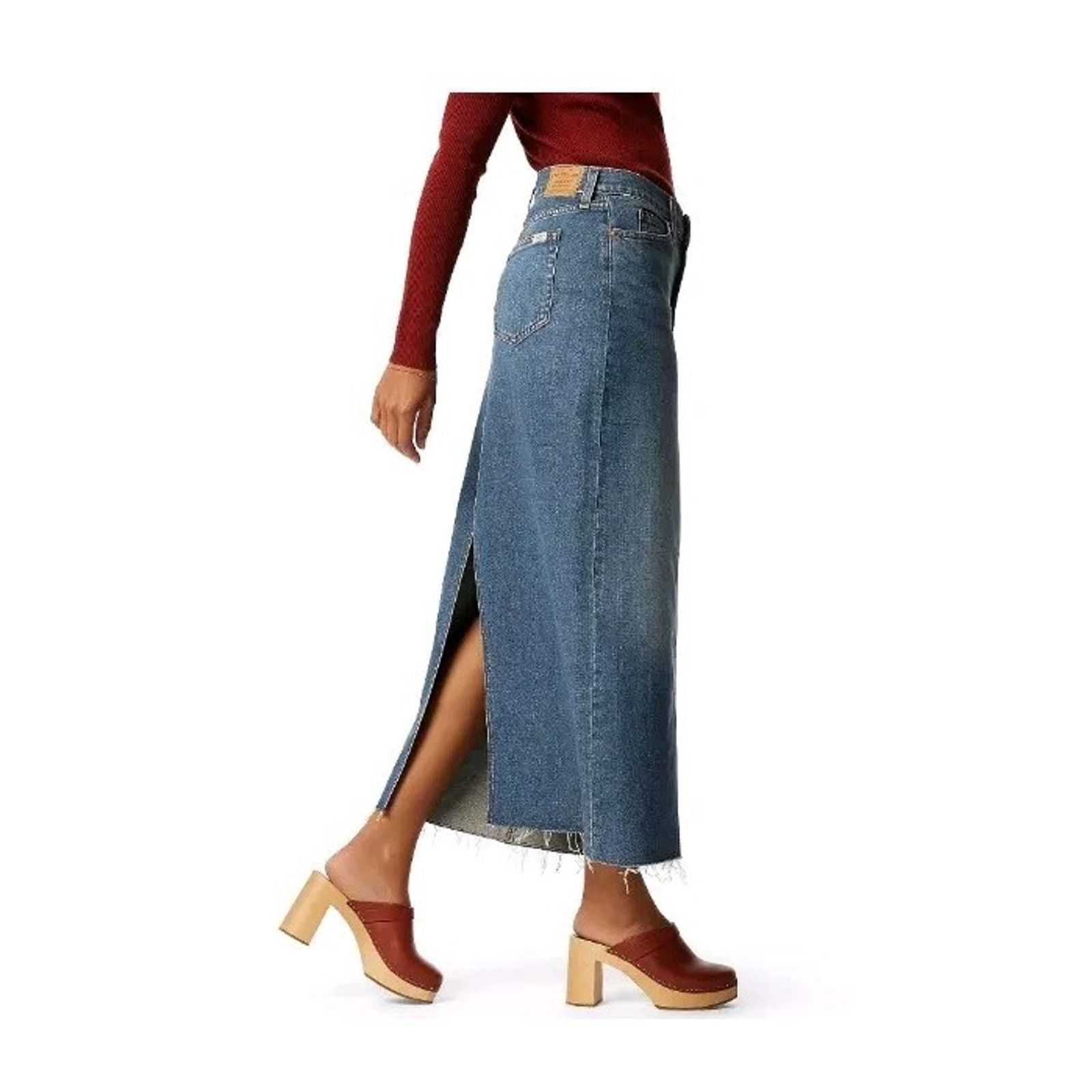 Levi's Levi Strauss Mid Rise Stretch Blue Maxi Skirt Size 8 W29 Size 29" - 2 Thumbnail
