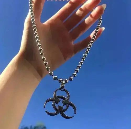 Jewelry Biohazard Symbol Chain Necklace Goth Y2K Chemical in Silver, Men's
