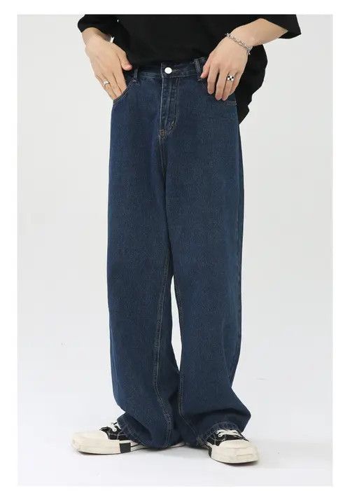 Japanese Brand × Jean Dark blue Japanese loose wide-leg washed straight jeans Size US 34 / EU 50 - 1 Thumbnail