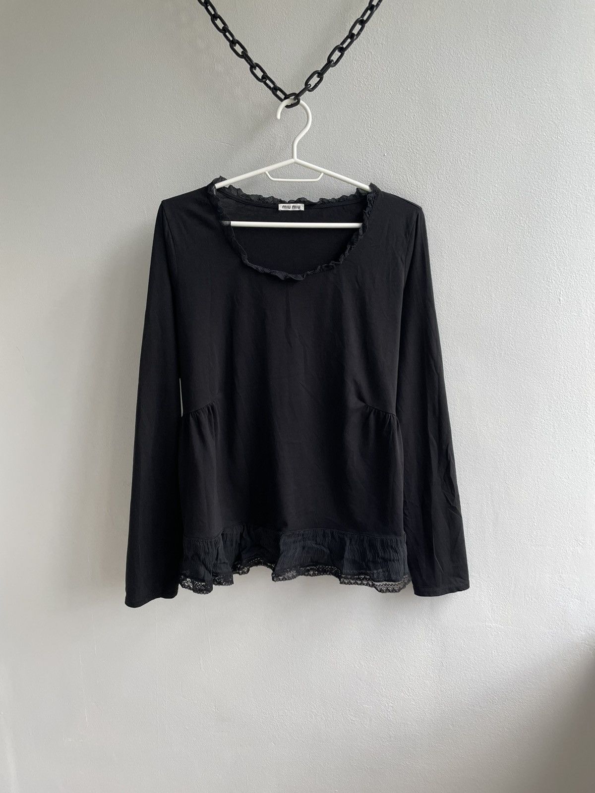 Miu Miu Miu Miu Silk & Cotton Blouse Top Black Pullover Long Sleeve Size XL / US 12-14 / IT 48-50 - 1 Thumbnail