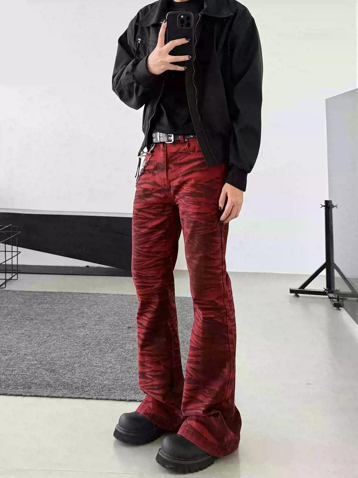 Other Red Tiger Print Stacked Pants Size US 30 / EU 46 - 1 Thumbnail