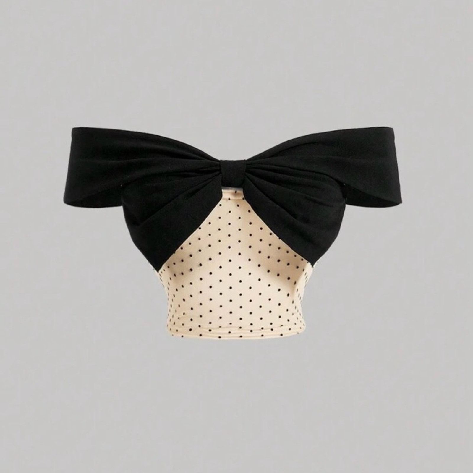 Other Y2K Pinup Black and Cream Polka Dot off shoulder Top w a bow Size S / US 4 / IT 40 - 1 Thumbnail