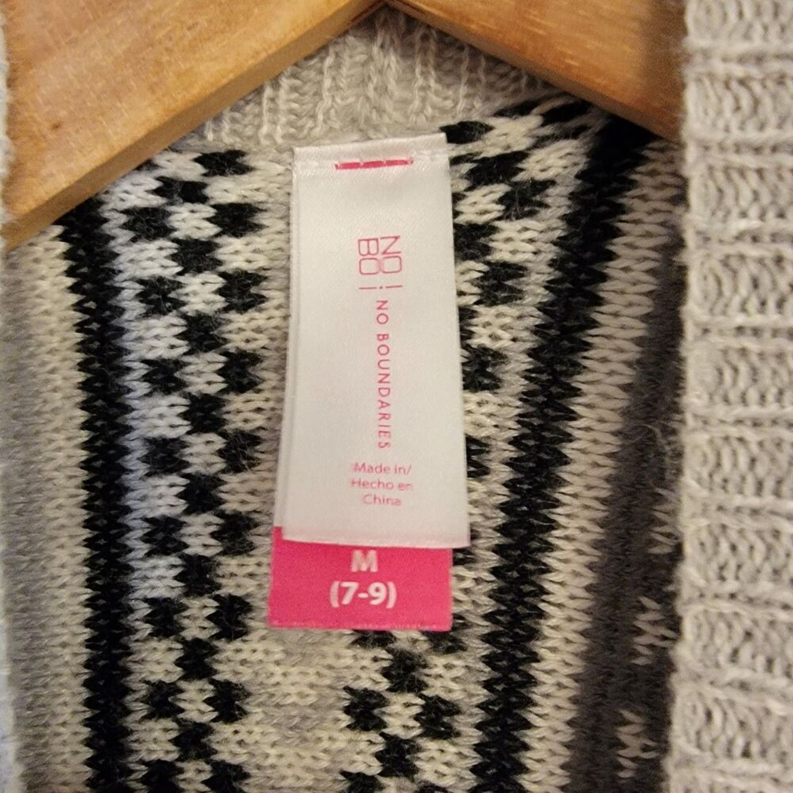 Other No Boundaries Knit Cardigan Sweater Grey and Black w/ Fringe Size M / US 6-8 / IT 42-44 - 3 Thumbnail