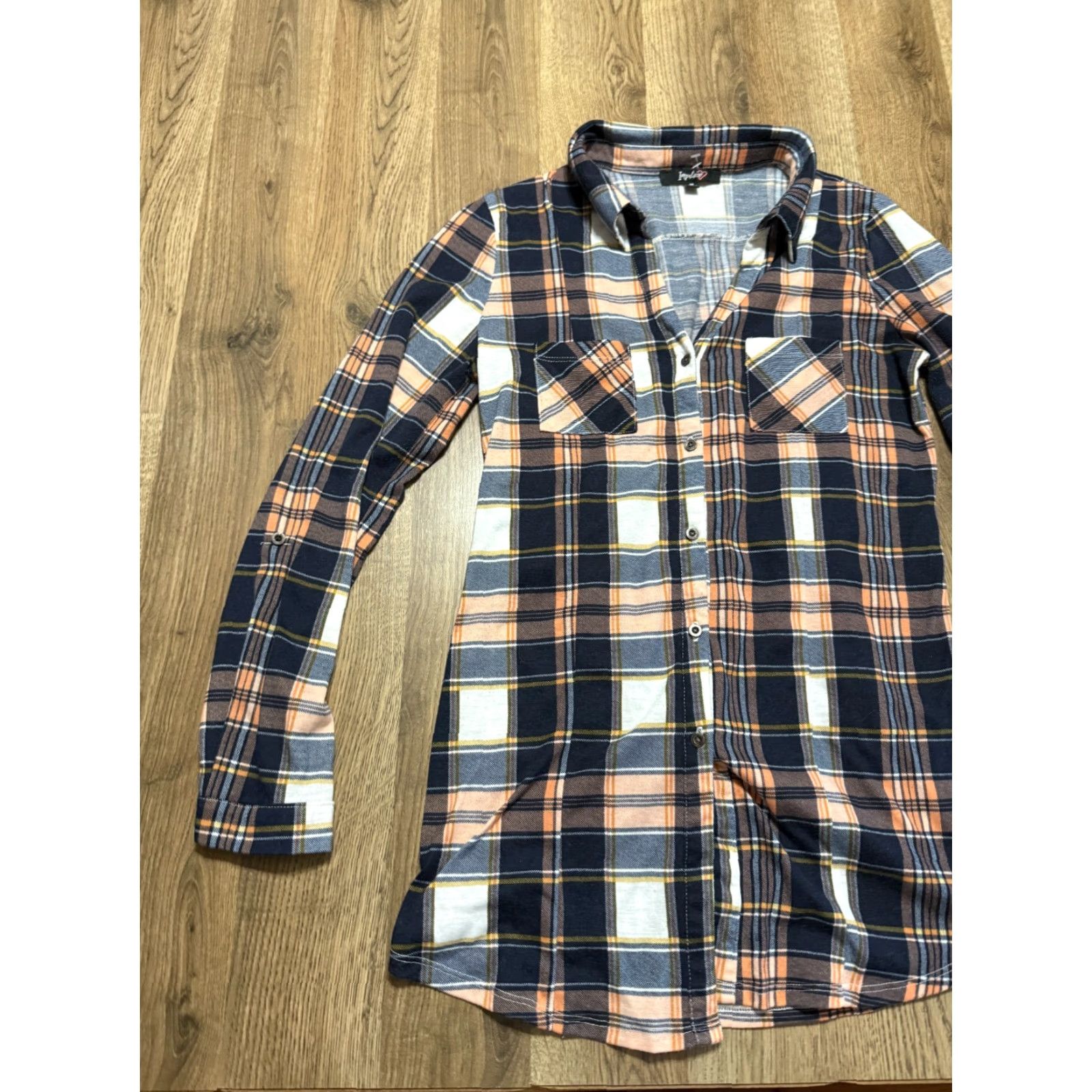 Vintage Impulsive Dress Shirt Women's Medium Blue Pink Plaid Long Sleeve Button Up Size M / US 6-8 / IT 42-44 - 3 Thumbnail