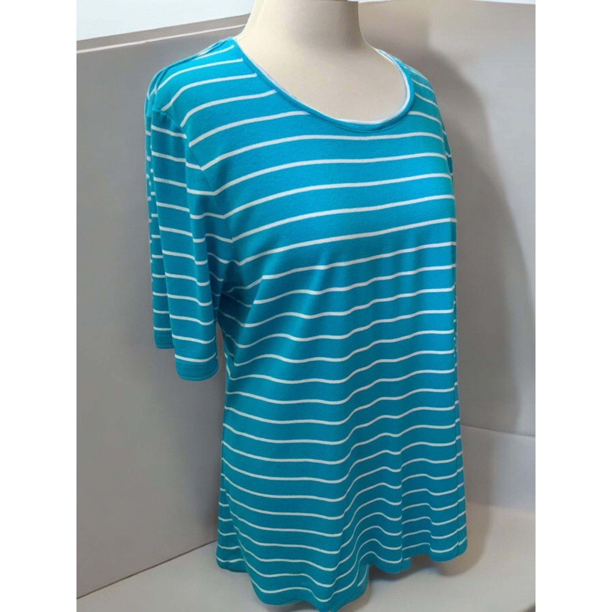 Chicos Chicos Relaxed Scoop Neck XL Short Elbow Sleeve Striped Tee Size XL / US 12-14 / IT 48-50 - 2 Thumbnail
