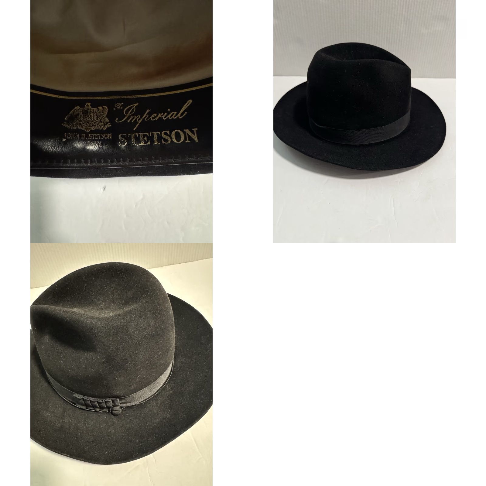 Stetson VINTAGE Fedora Hat John B. Stetson "The Imperial" Black Fur Felt Size 7 1/8 Bencraft NY Mens Size ONE SIZE - 9 Thumbnail