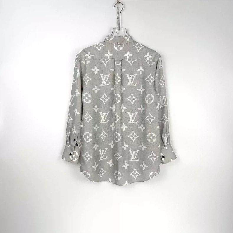 Louis Vuitton Louis Vuitton Grey full logo mulberry silk shirt 2505-Nexta Size XS / US 0-2 / IT 36-38 - 4 Thumbnail