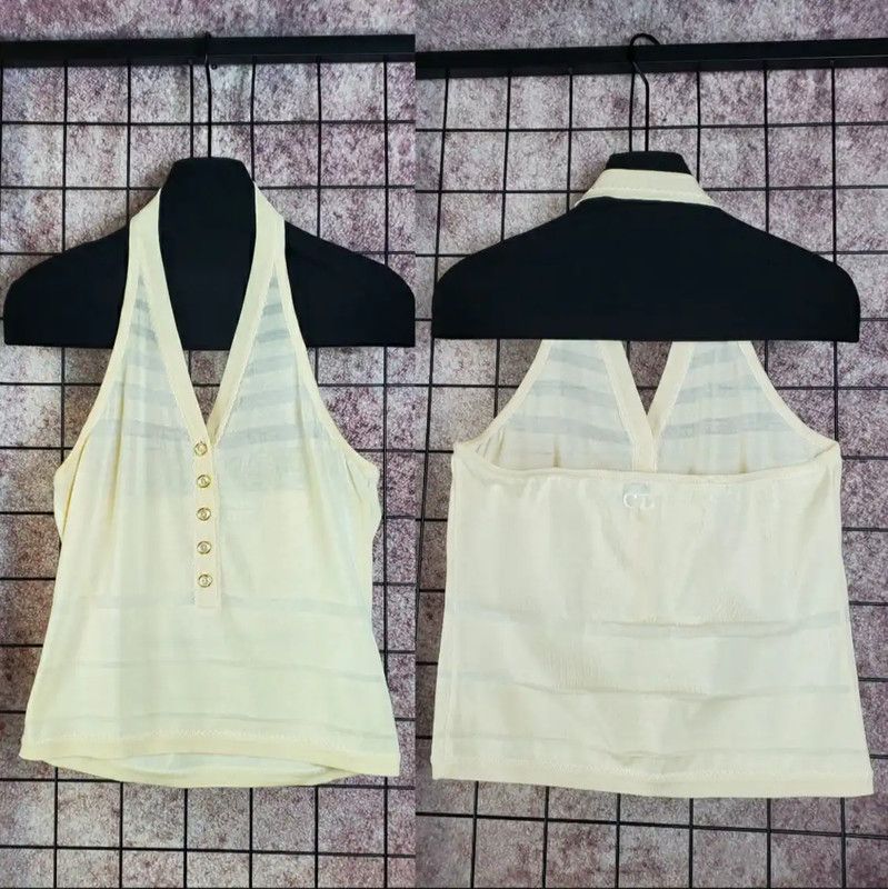 Dior Dior Summer Beige Cotton Embroidered Tank Top 0089 Size M / US 6-8 / IT 42-44 - 1 Thumbnail