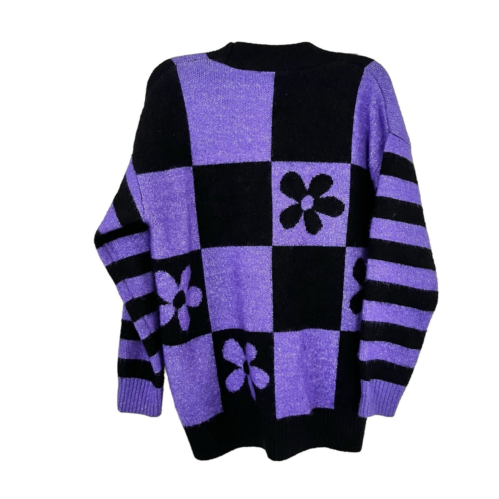Zara Zara Purple Black Jacquard Oversized Cardigan Sweater Size S / US 4 / IT 40 - 5 Thumbnail