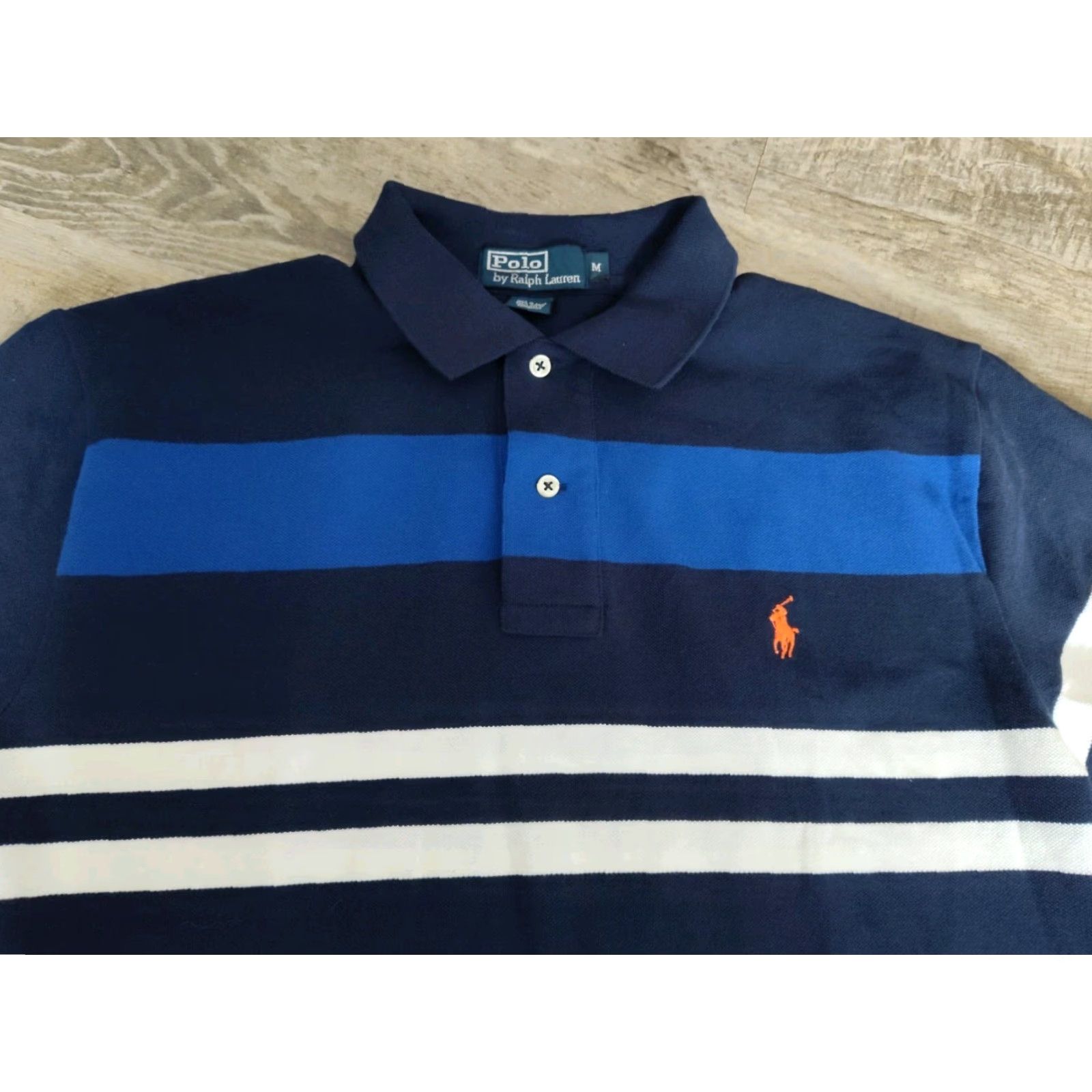 Polo Ralph Lauren VINTAGE Ralph Lauren Polo Shirt Men M Short Sleeve Striped 90s Cotton Blue Yellow White Red Pony Size US M / EU 48-50 / 2 - 4 Thumbnail