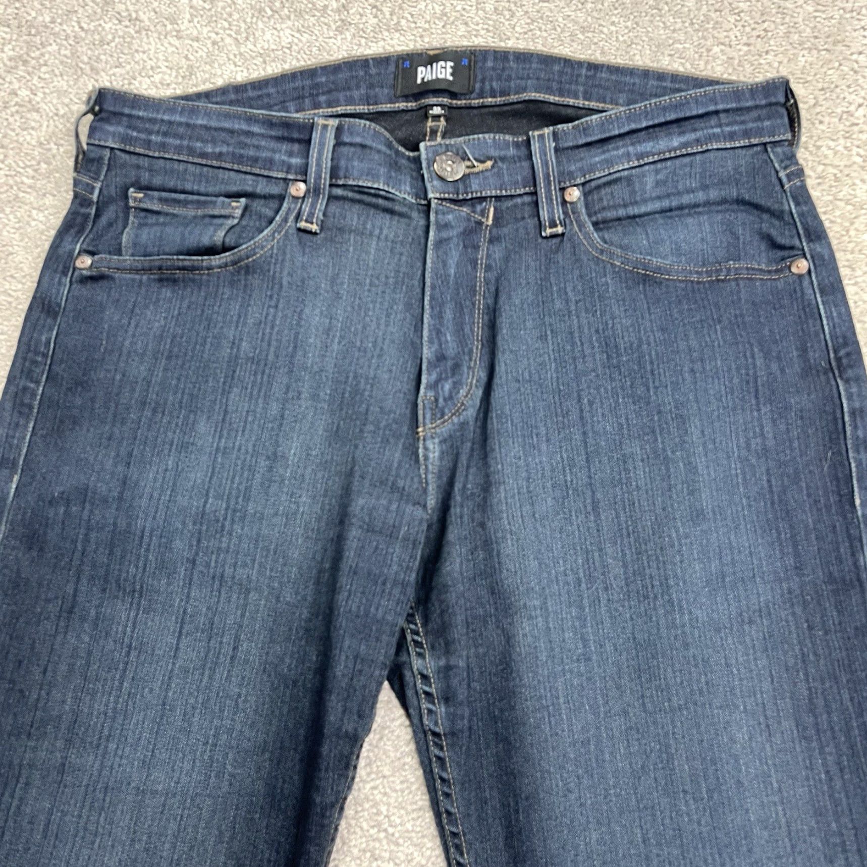 Paige Paige Jeans Men 33 (34x31) Federal Dark Blue Straight Leg Denim Stretch Casual Jeans Regular Mens Blue 90s? Size US 33 - 2 Thumbnail