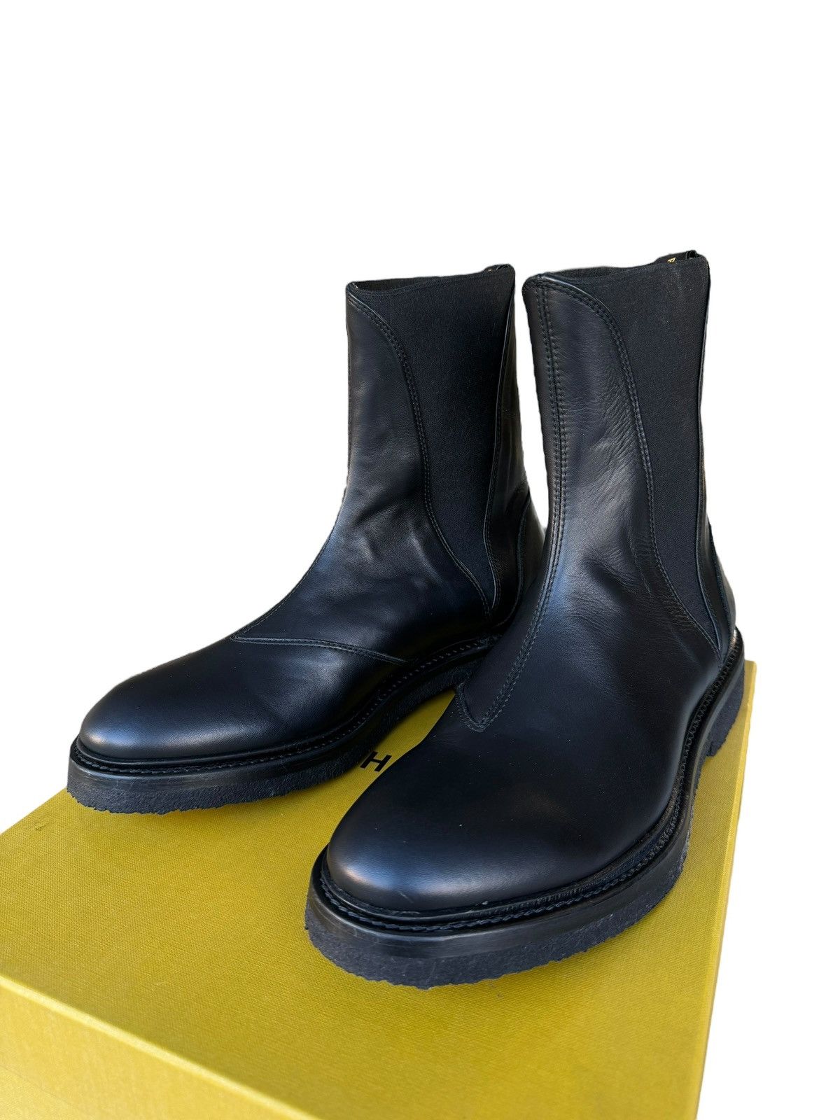 image of Rhude Unreleased 2020 Black Mid Chelsea Leather Heel Shoes Boot, Men's (Size 13)