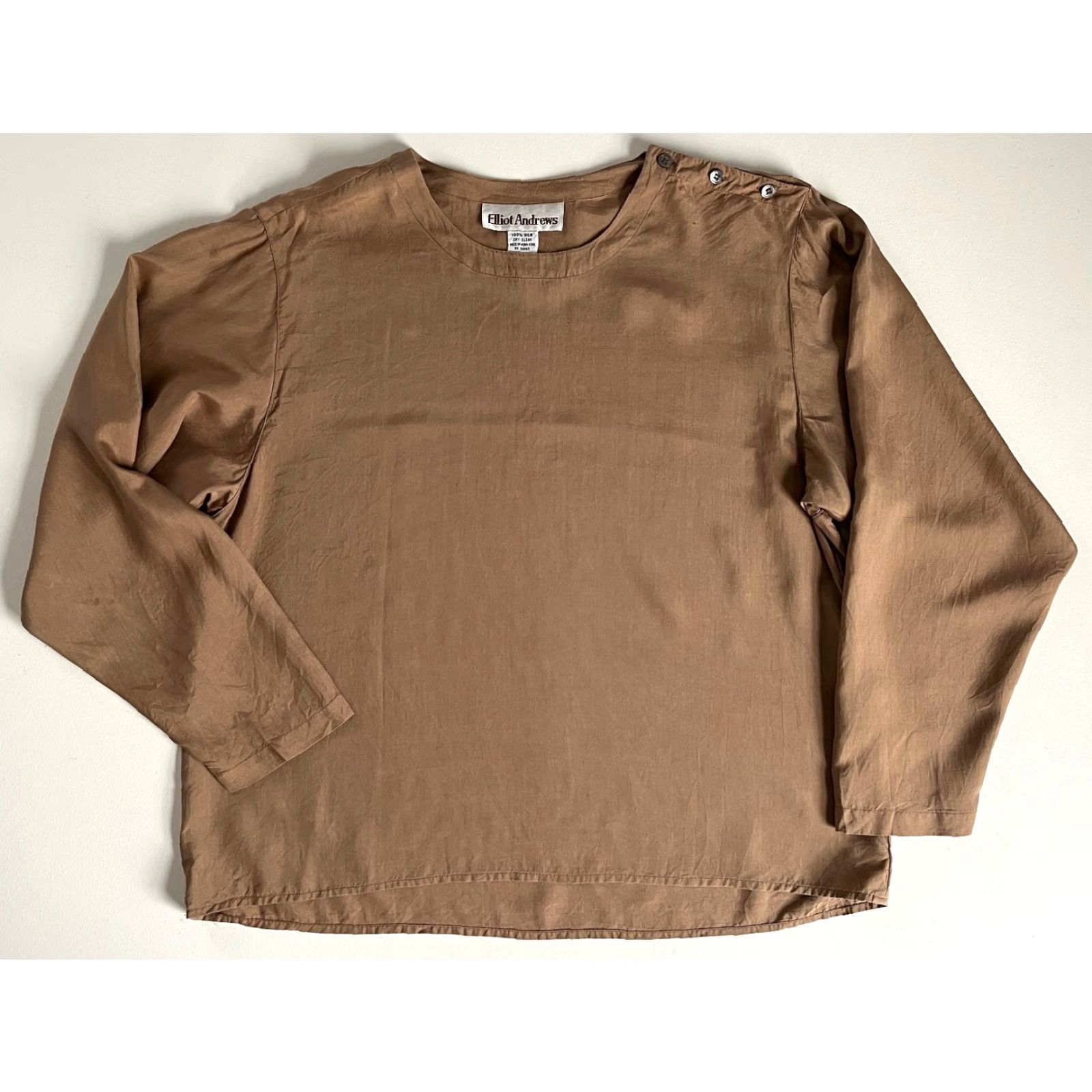 Vintage VINTAGE Women's Elliot Andrews Blouse Shirt 90s Silk Long Sleeve Sz 8 Brown Capricious Style Women’s Size M / US 6-8 / IT 42-44 - 3 Thumbnail