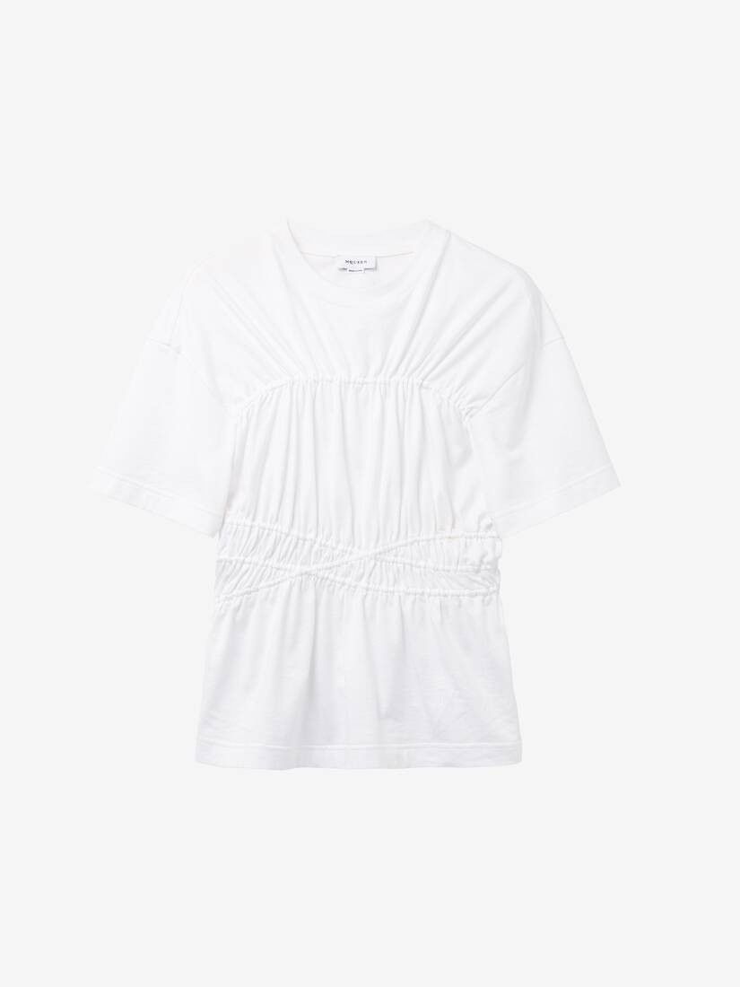 o1srvl11e0326 Gathered T-Shirt in White