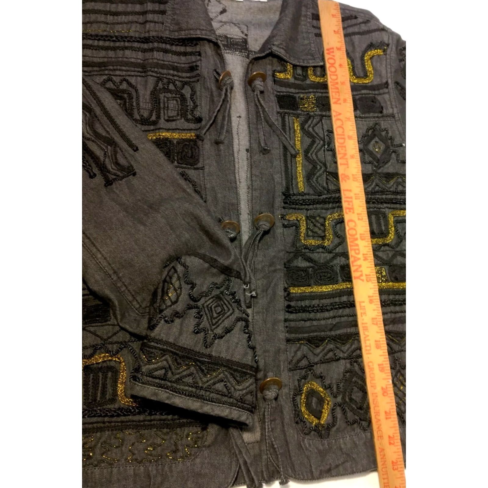 Vintage VINTAGE Bleu Bayou Jacket Ladies Regular Short Open Front Chambray Embellished Gray/Black XL Artsy Boho 90s Size XL / US 12-14 / IT 48-50 - 7 Thumbnail