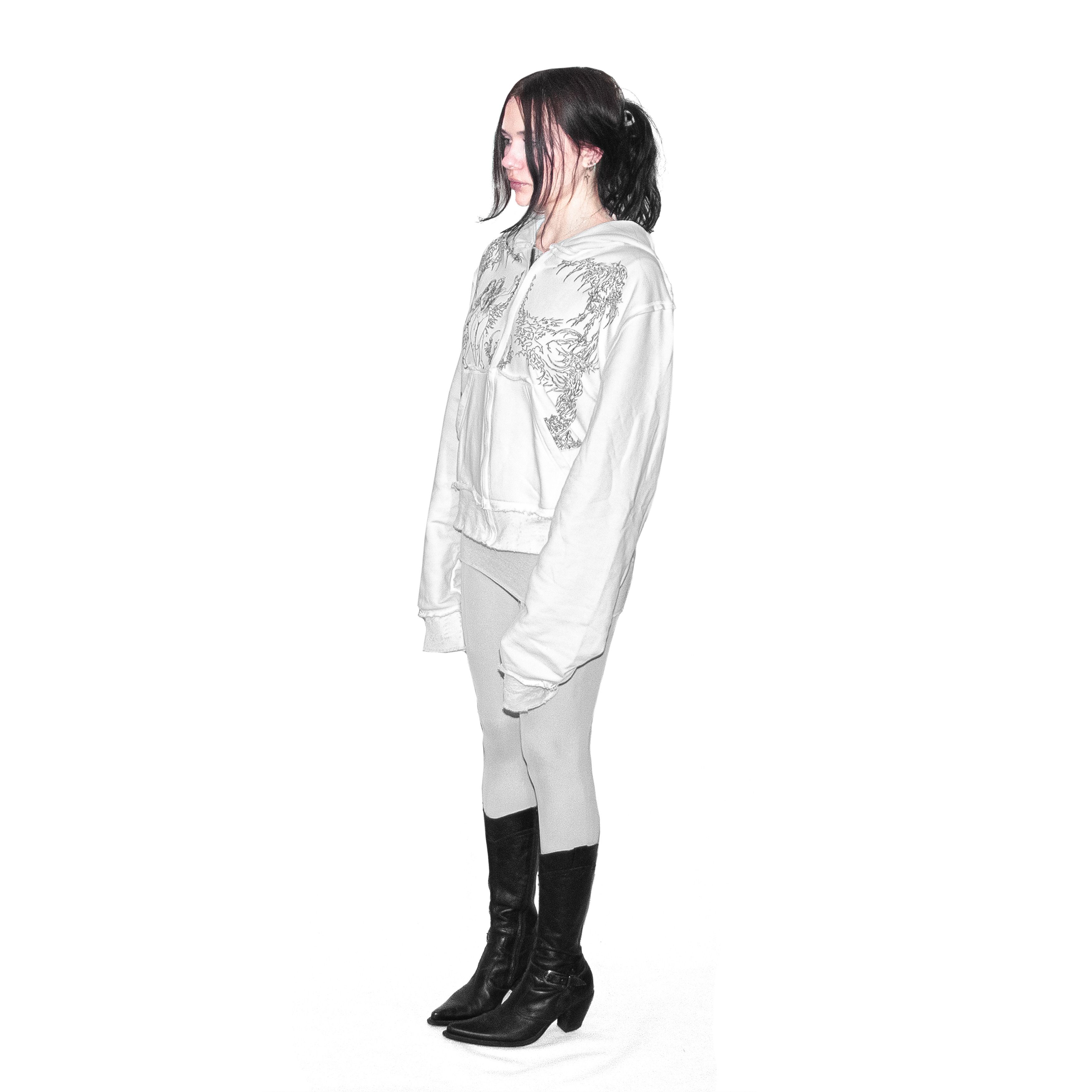 Japanese Brand oedema "nymph" white distressed hoodie Size L / US 10 / IT 46 - 2 Thumbnail