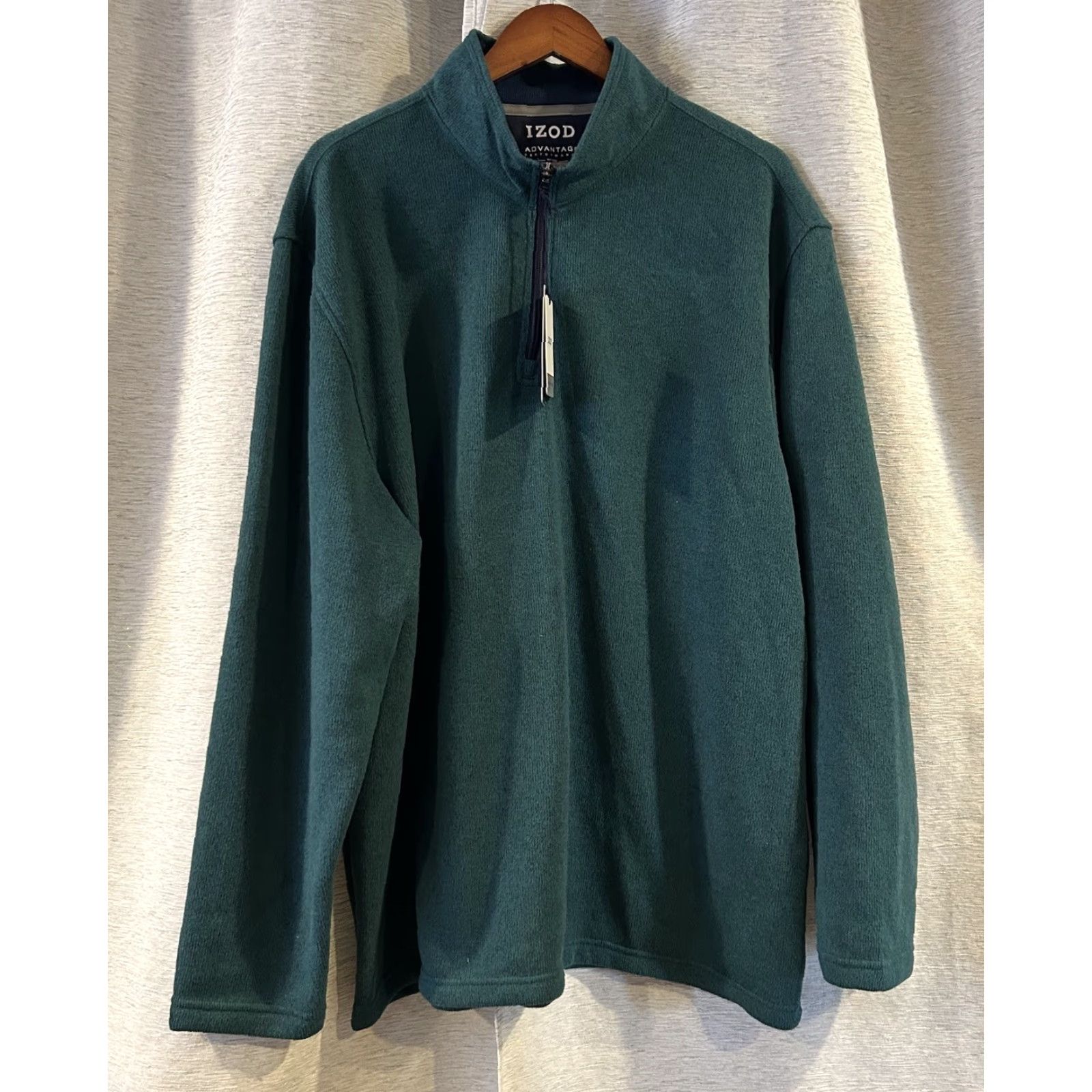 Izod IZOD Men's Sweater Pullover 2XL Green Fleece Cotton Classic Preppy Quarter Zip Pullover Shirt Mens Size US XXL / EU 58 / 5 - 2 Thumbnail
