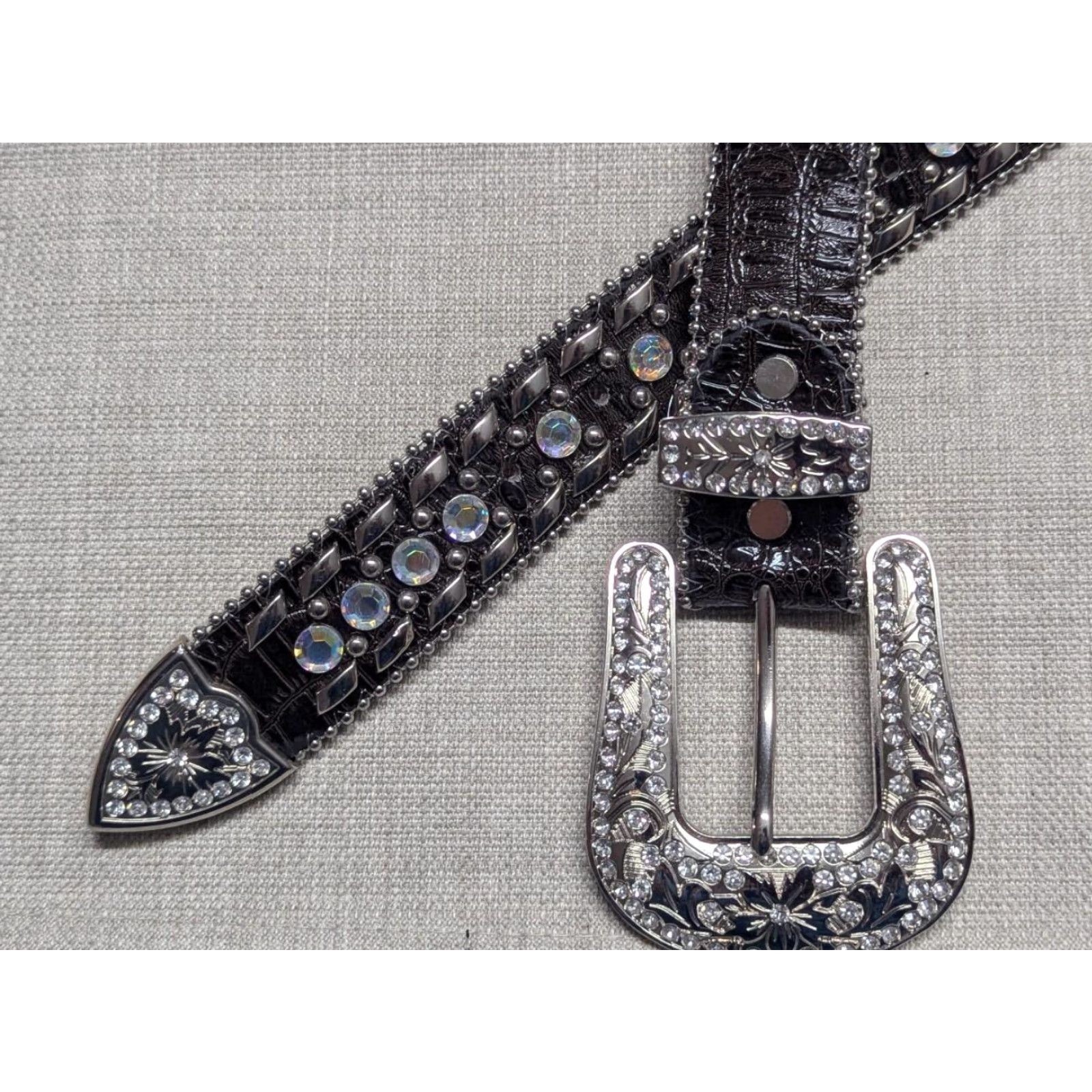 Vintage VINTAGE rhinestone belt Western XS? Size 40 - 7 Thumbnail