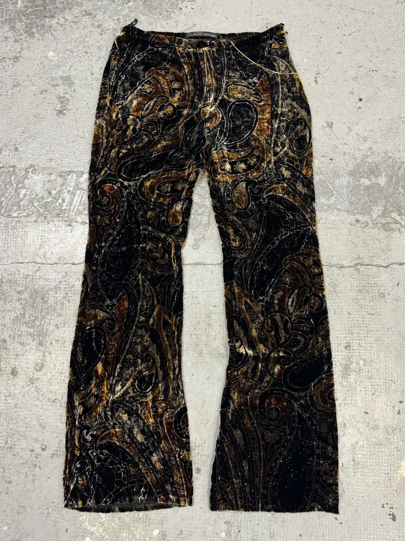 Designer × Roberto Cavalli × Vintage 2000s Roberto Cavalli Dark Orange Velvet Trousers Pants Size 26" / US 2 / IT 38 - 1 Thumbnail