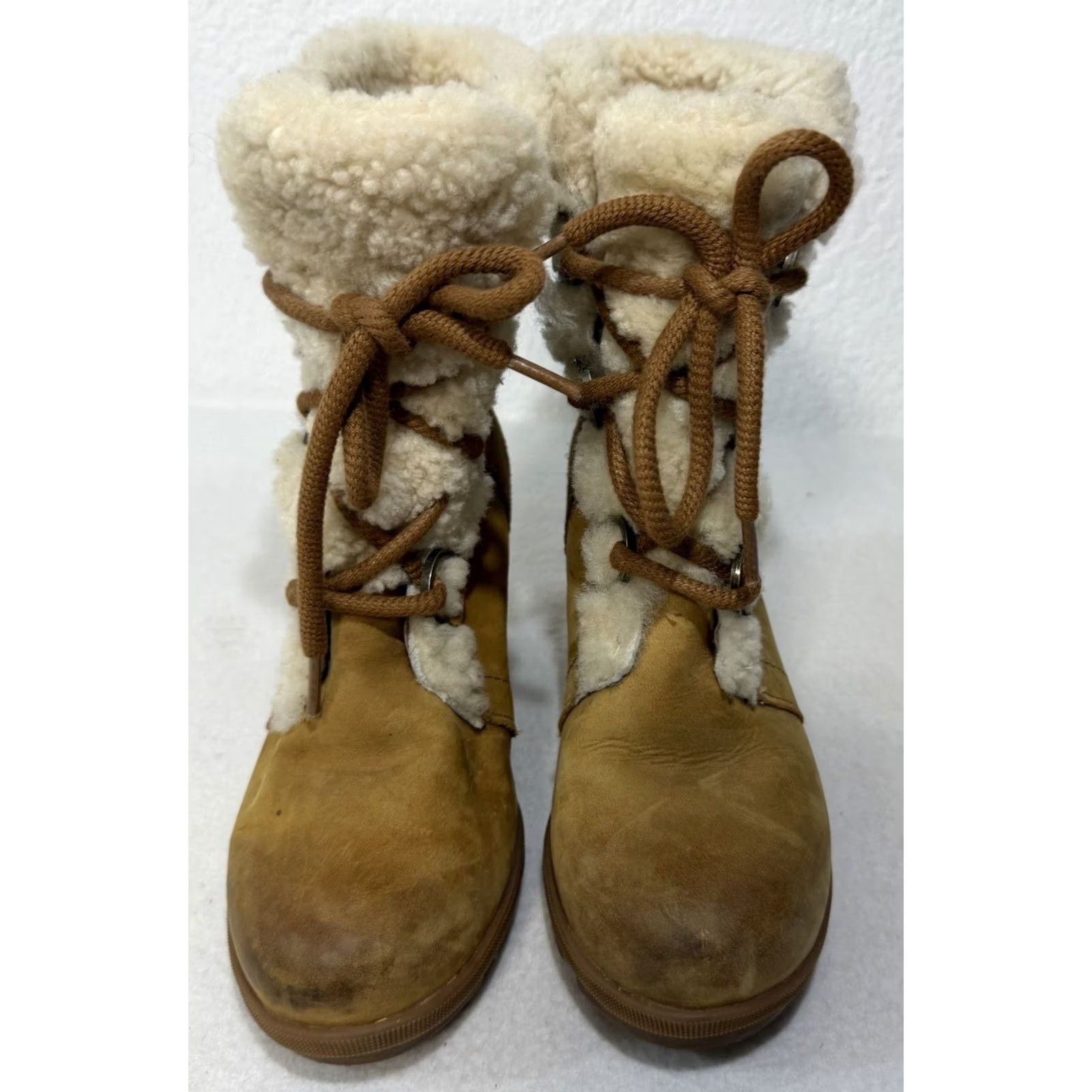 SOREL Sorel Joan of Arctic Wedge II Shearling Boots Size 6.5 Womens Light Brown Brown Leather Narrowed Options? Size US 7 / IT 37 - 3 Thumbnail
