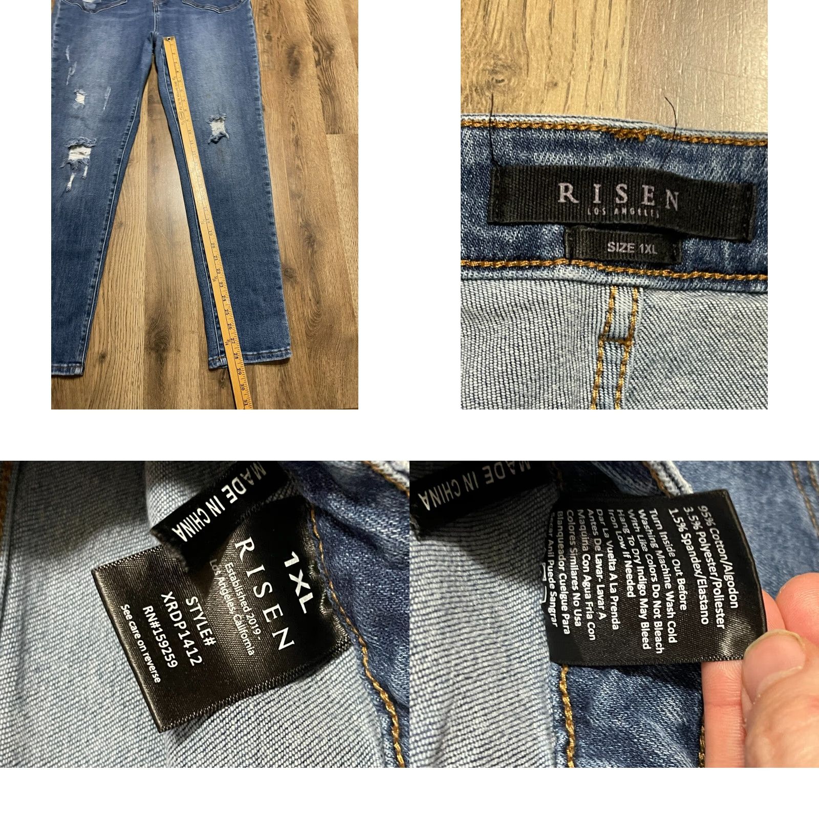 Vintage Los Angeles Risen Jeans Women 1XL Blue Denim Skinny Button Fly Jeans Size 40" / US 18 - 8 Thumbnail