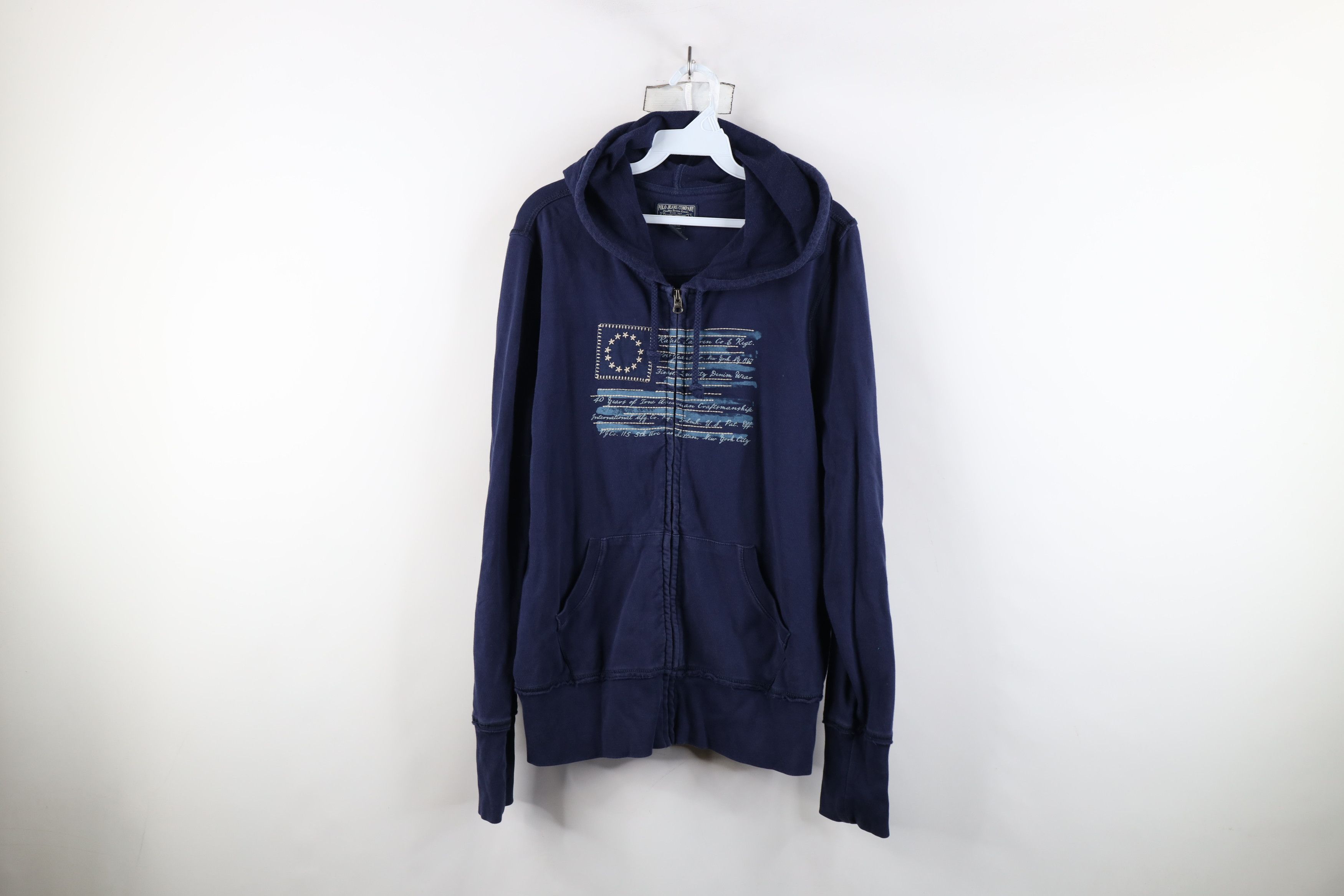 Polo Ralph Lauren × Vintage Vintage 90s Ralph Lauren Out USA Flag Full Zip Hoodie Blue Size XL / US 12-14 / IT 48-50 - 1 Thumbnail