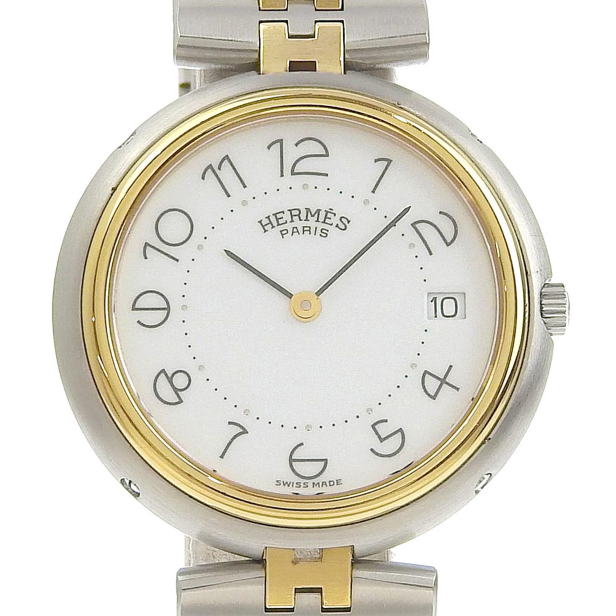 image of Hermes Profile Watch Vintage Combi Stainless Steel X Gold Plated Silver Quartz Analog Display Boys 