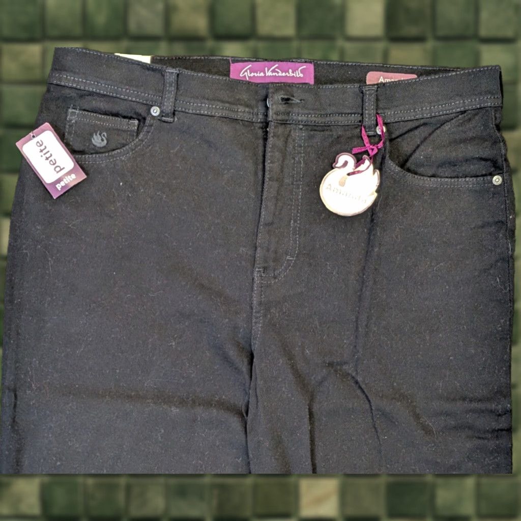 Gloria Vanderbilt Gloria Vanderbilt Amanda Classic Fit 14P Petite Stretch Jeans Womens Black 5-Pocket Design Zipper Button Tapered Size 36" / US 14 / IT 50 - 1 Thumbnail