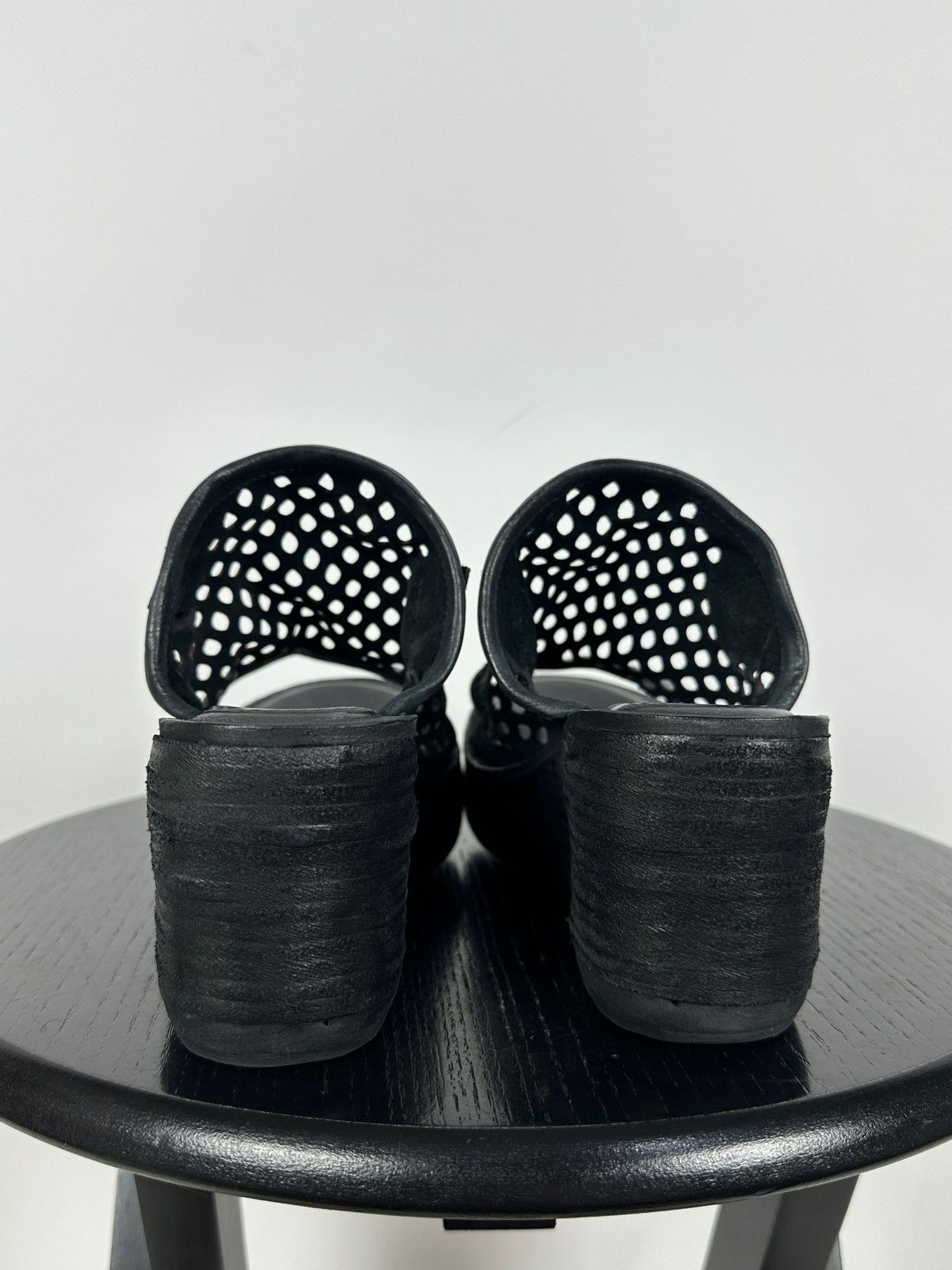 A.S.98 A.S.98 Black Perforated Leather Platform Slide Mules Sandals Size US 7 / IT 37 - 10 Thumbnail