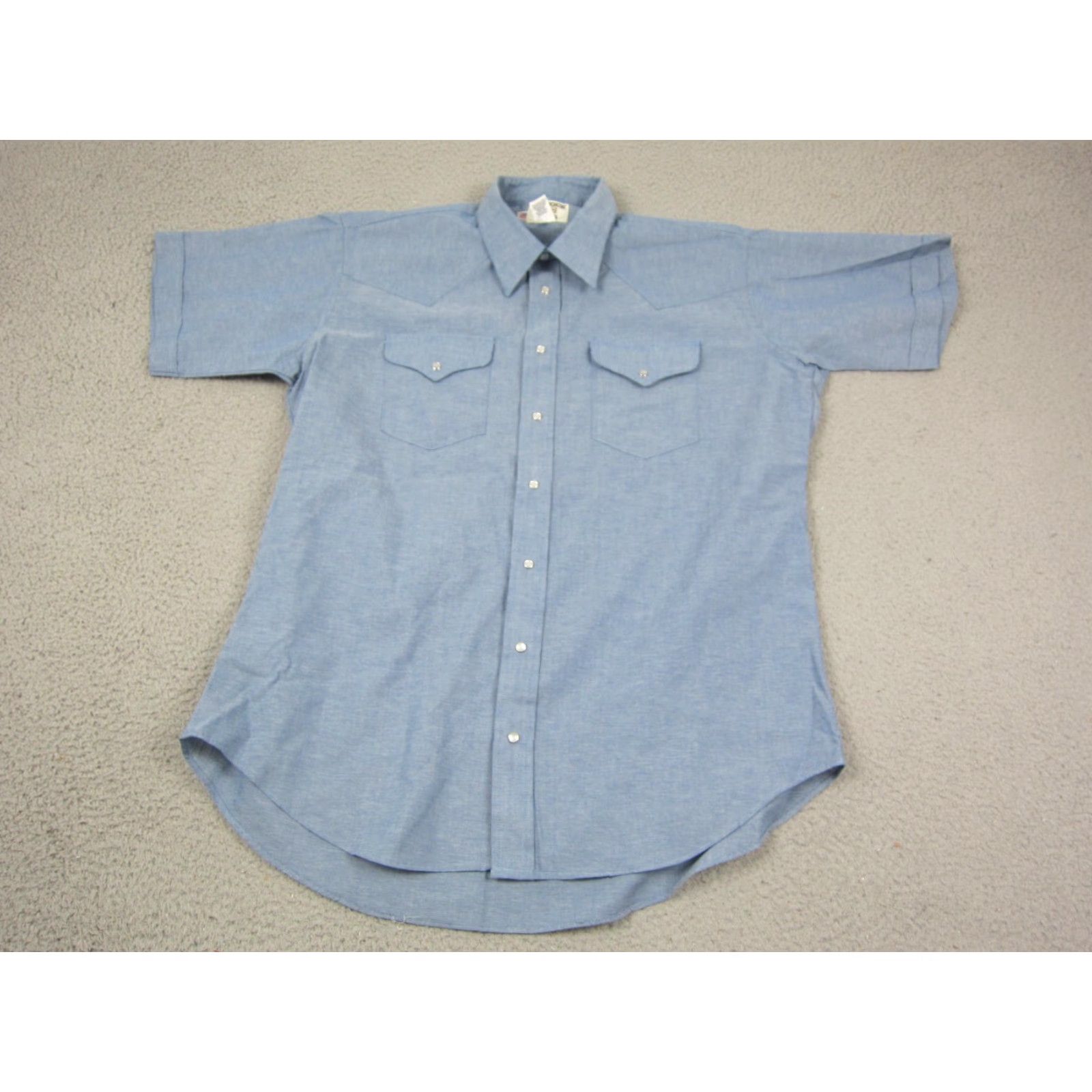 Vintage Ruddock Shirt Mens 17 Blue Chambray Western Made in USA Long Tail Snap Shirt} Size US XL / EU 56 / 4 - 2 Thumbnail