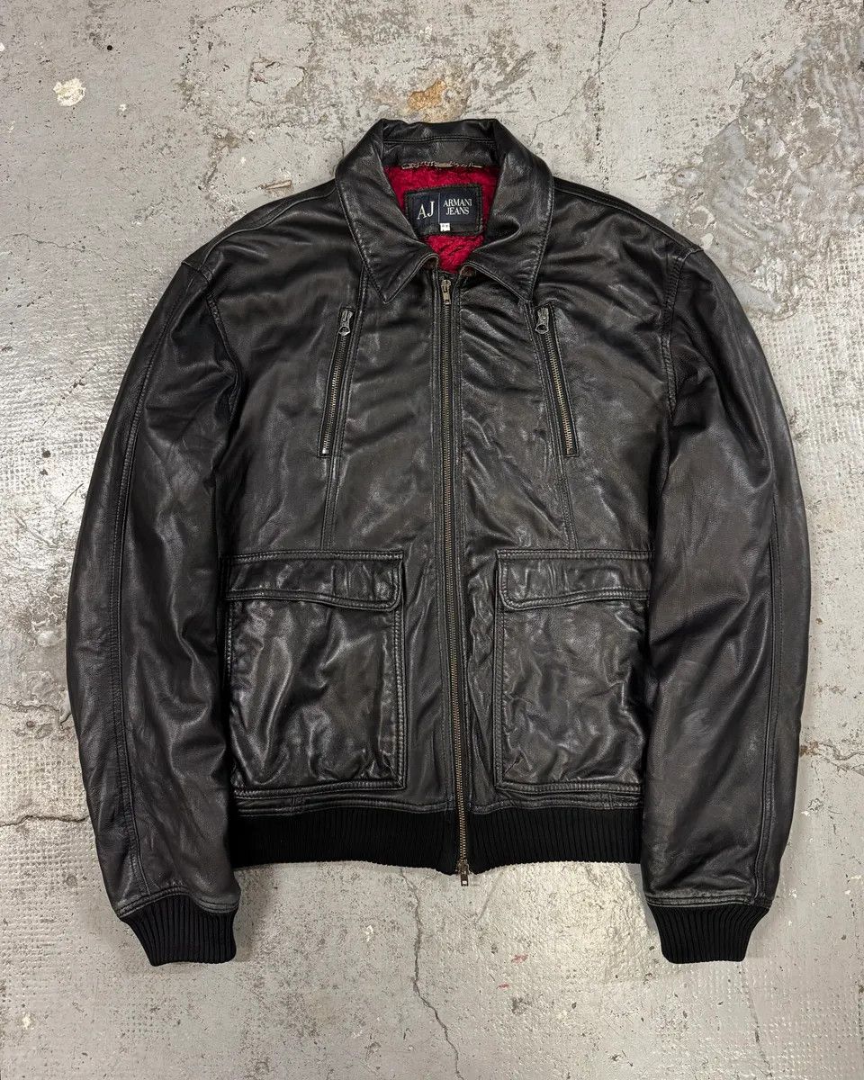 Armani 2000s Armani Black Leather Bomber Jacket Size US M / EU 48-50 / 2 - 1 Thumbnail