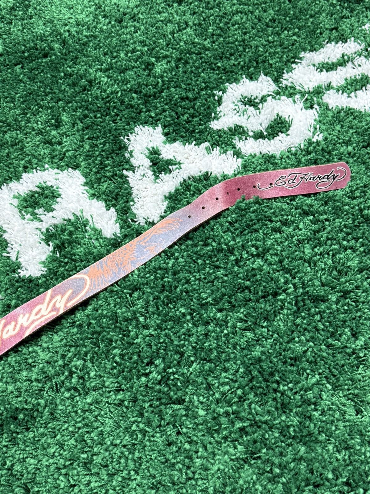 Ed Hardy × Vintage Ed Hardy Pink Leather Bulldog Art Belt Medium y2k 00s Size 34 - 3 Thumbnail