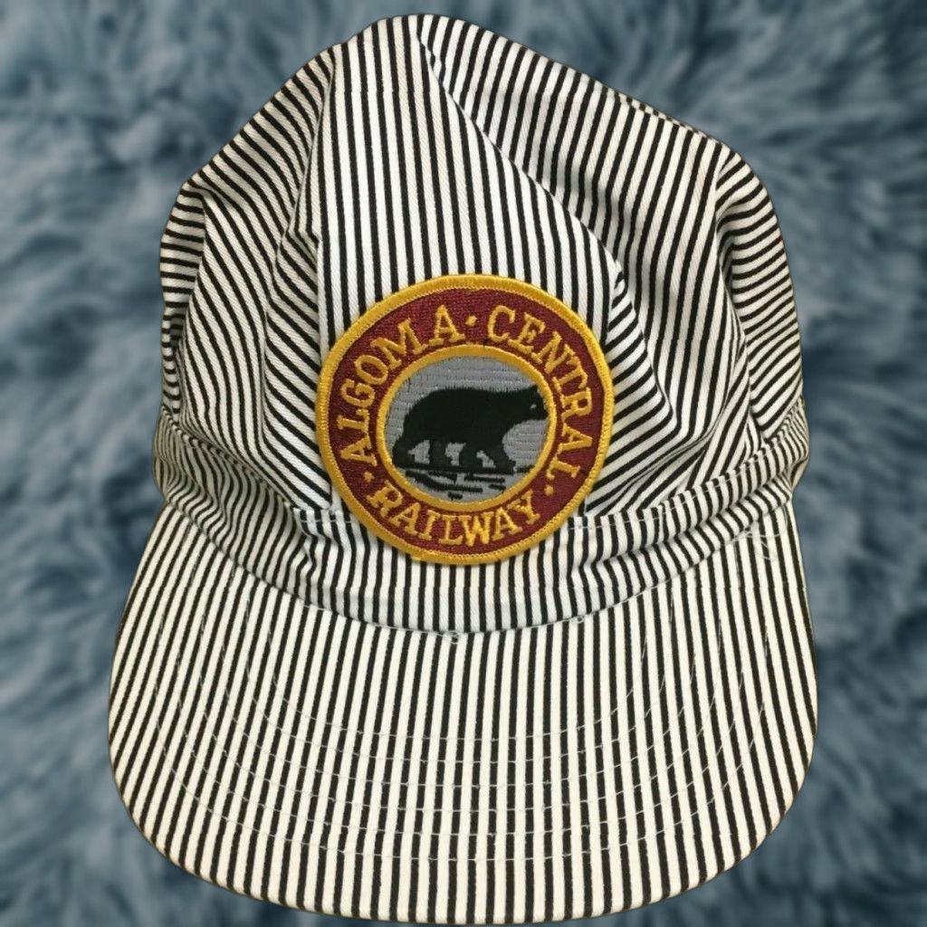 Vintage Algoma Central Railway Conductor Cap Hat Patch Nice St. Catharines ON Headline Headwear Striped Adjustable Men White Cotton Blend Size ONE SIZE - 1 Thumbnail