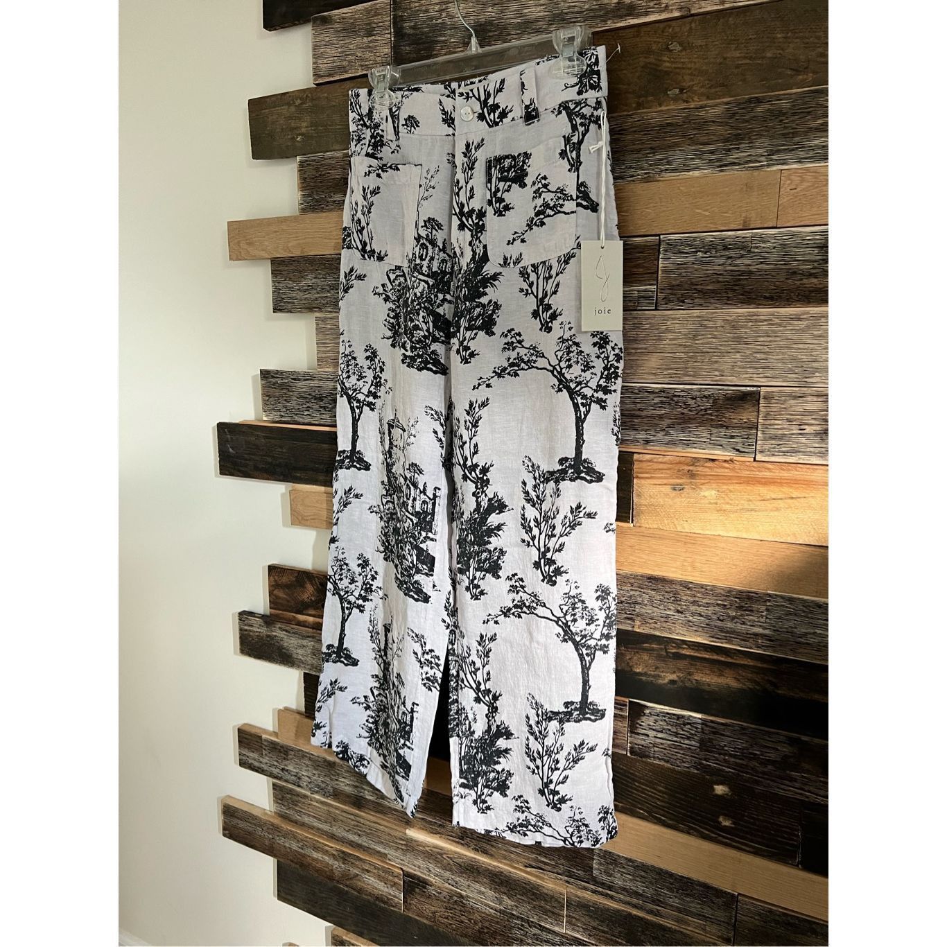 Joie Joie NWT Pants Wide Leg Linen Tree Printed Ivory/Black Pocke Size 30" / US 8 / IT 44 - 1 Thumbnail