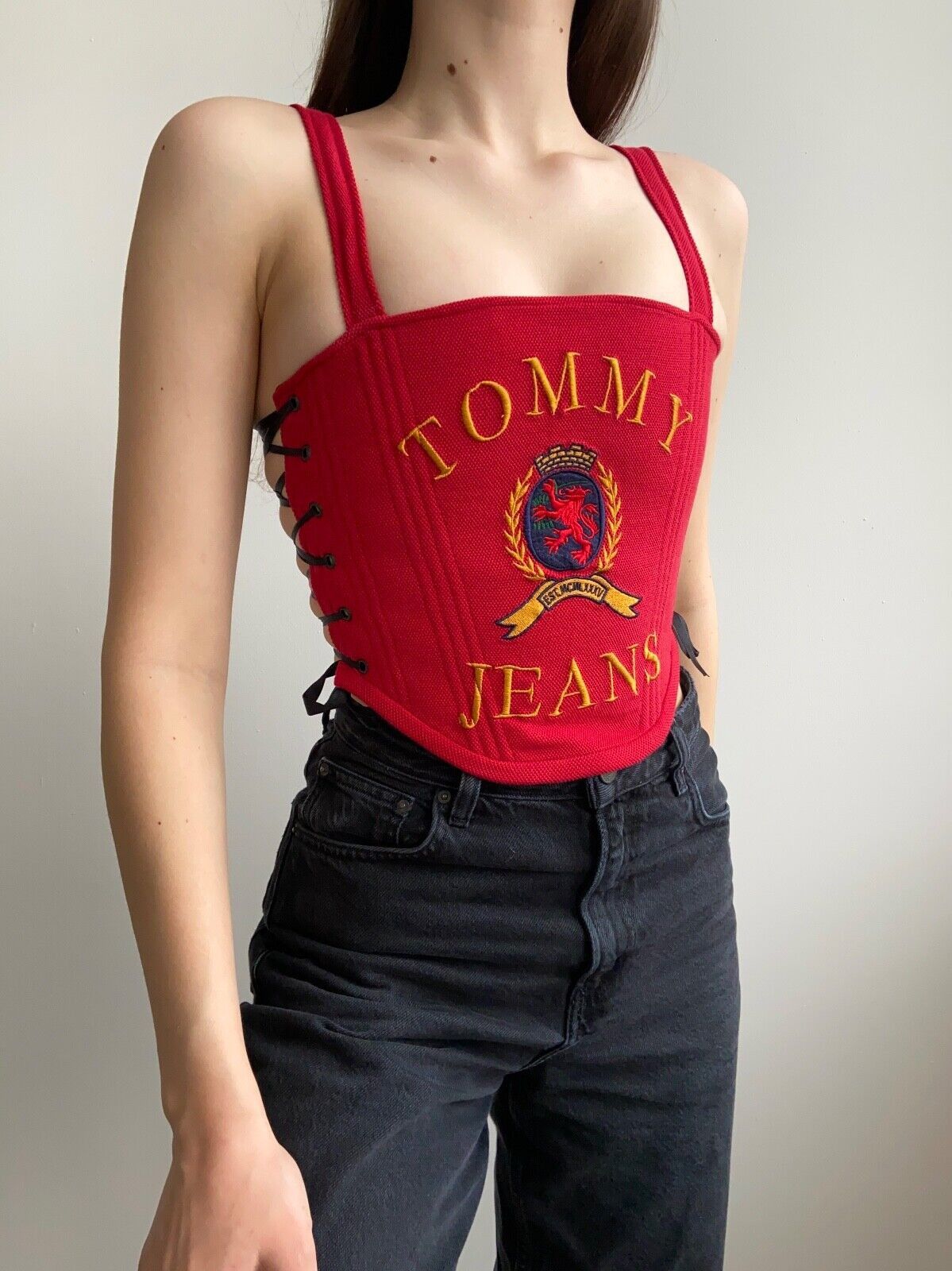 Handmade Handmade Tommy Hilfiger Red Women's Tank Crop Top Corset Size S / US 4 / IT 40 - 9 Thumbnail