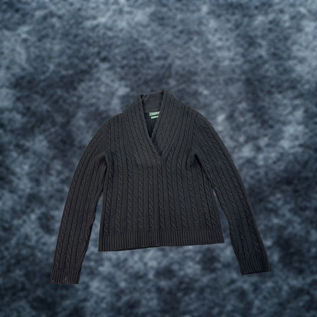 Ralph Lauren Lauren Ralph Lauren Sweater Women S Black Cashmere Shawl Neck Cable Knit Pullover Lightweight Breathable Regular Knit Size S / US 4 / IT 40 - 1 Thumbnail