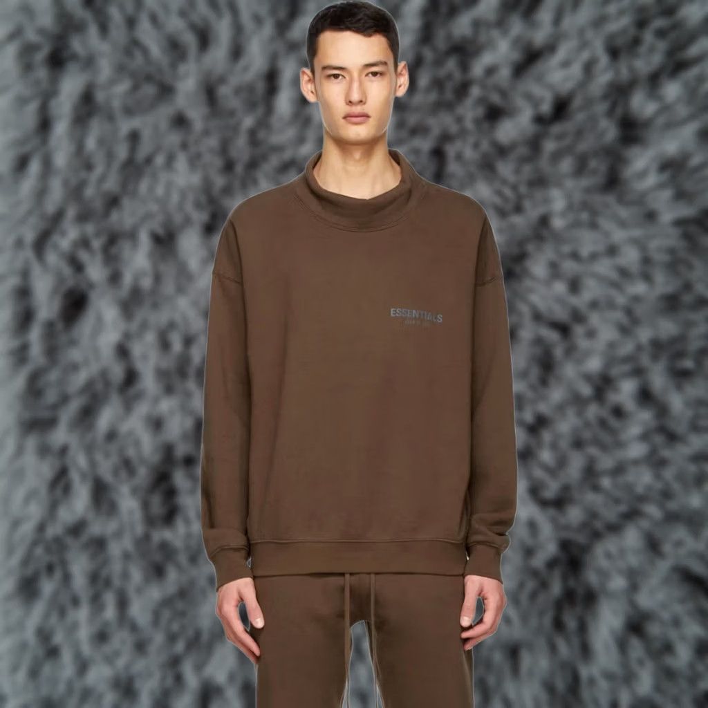 Fear of God Fear of God Essentials Mock Neck Sweatshirt Main Brown XL Men Oversized Pullover Size US XL / EU 56 / 4 - 1 Thumbnail