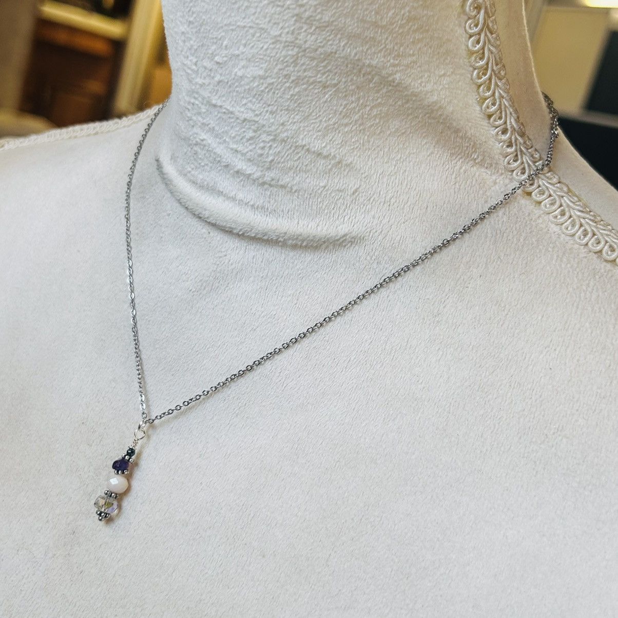 Handmade Handcrafted amethyst opalescent crystal necklace set Size ONE SIZE - 6 Thumbnail